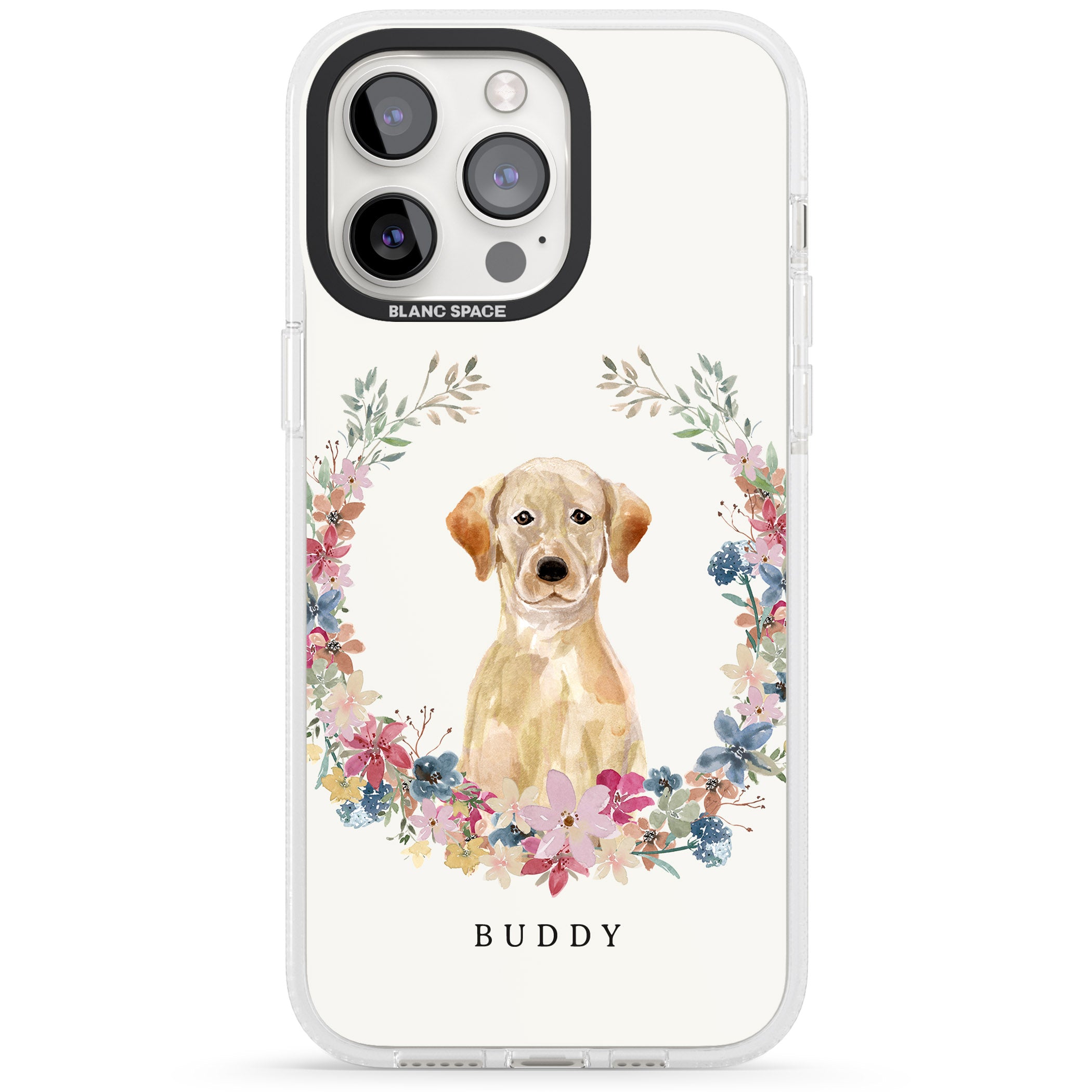 Personalised Yellow Labrador Retriever Dog Portrait iPhone 15 Pro Max / 15 Pro / 14 Pro Max / 14 Pro / 13 Pro Clear Case Impact Air - Blanc Space