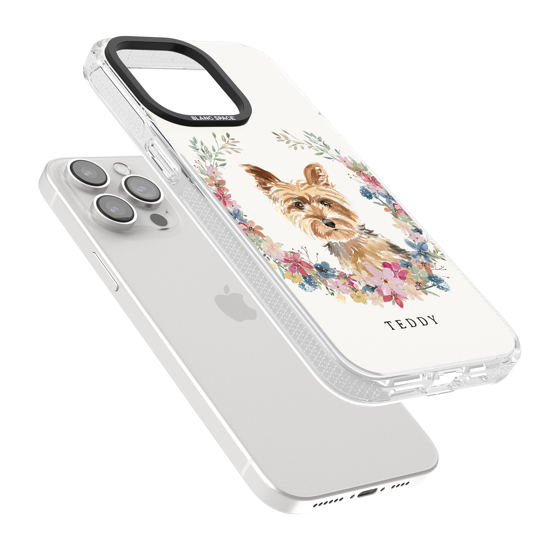 Personalised Yorkshire Terrier - Watercolour Dog Portrait iPhone 15 Pro Max / 15 Pro / 14 Pro Max / 14 Pro / 13 Pro Clear Case Impact Air - Blanc Space
