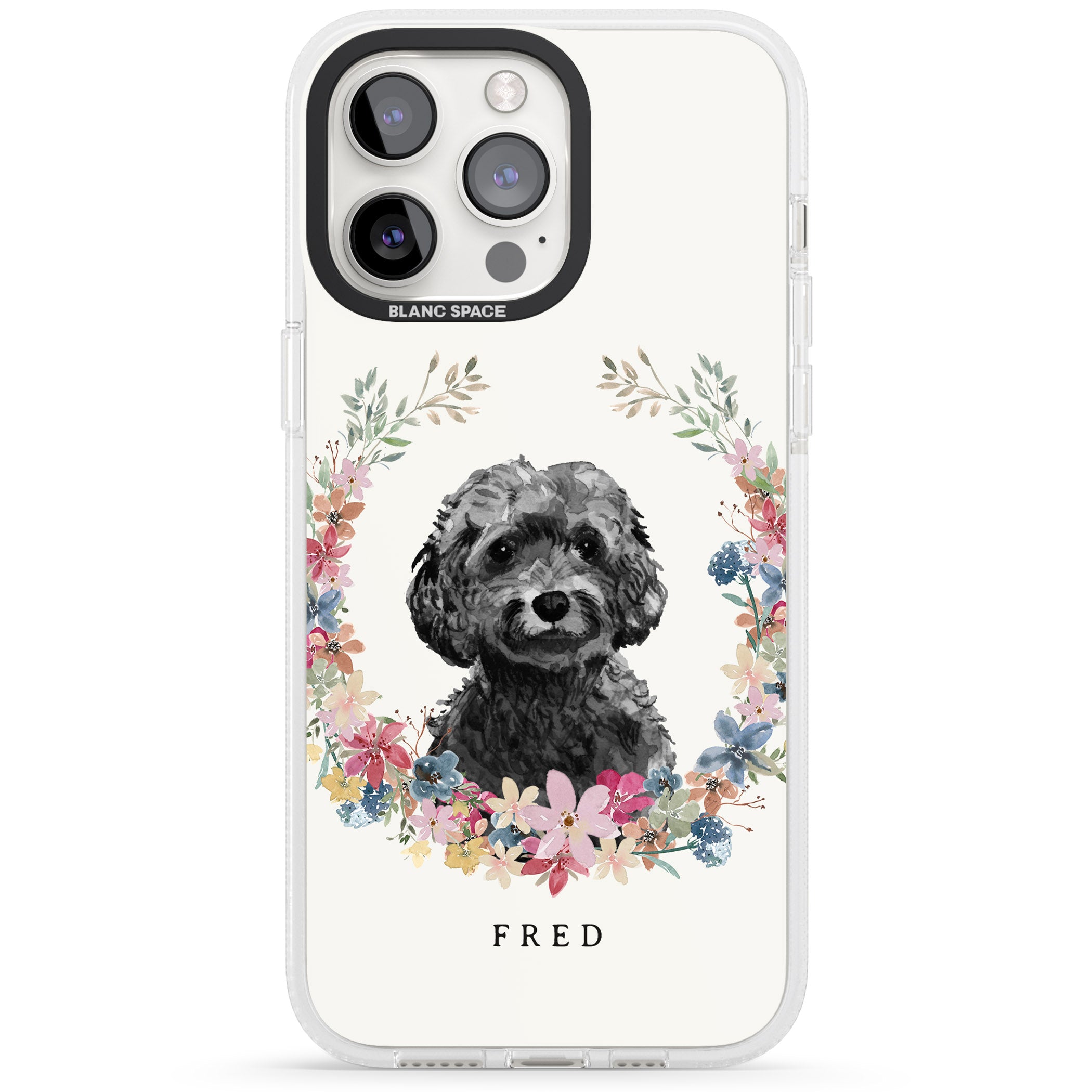 Personalised Black Cockapoo - Watercolour Dog Portrait iPhone 15 Pro Max / 15 Pro / 14 Pro Max / 14 Pro / 13 Pro Clear Case Impact Air - Blanc Space