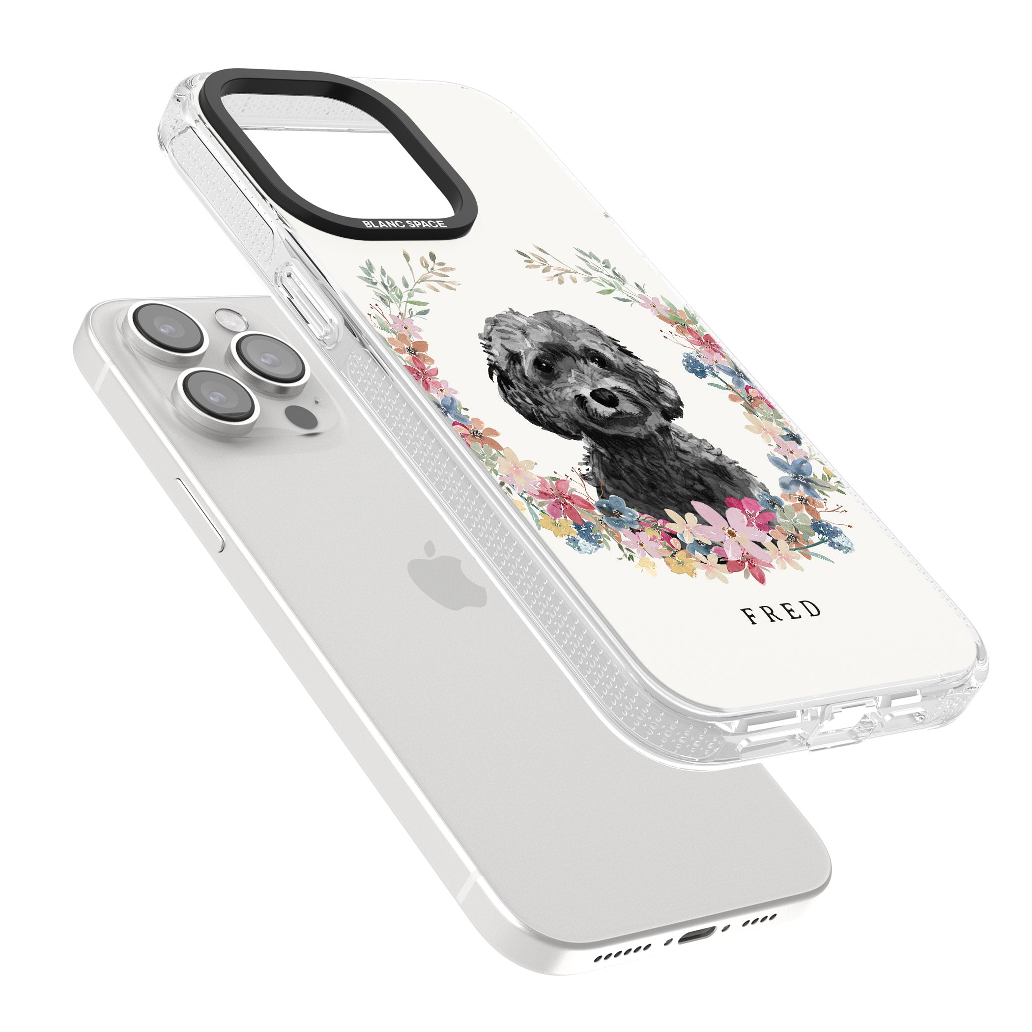 Personalised Black Cockapoo - Watercolour Dog Portrait iPhone 15 Pro Max / 15 Pro / 14 Pro Max / 14 Pro / 13 Pro Clear Case Impact Air - Blanc Space