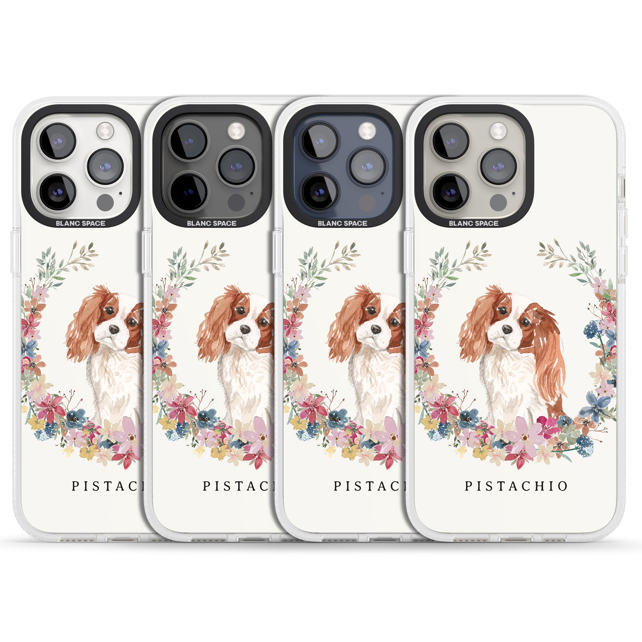 Personalised Cavalier King Charles Portrait Spaniel iPhone 15 Pro Max / 15 Pro / 14 Pro Max / 14 Pro / 13 Pro Clear Case Impact Air - Blanc Space