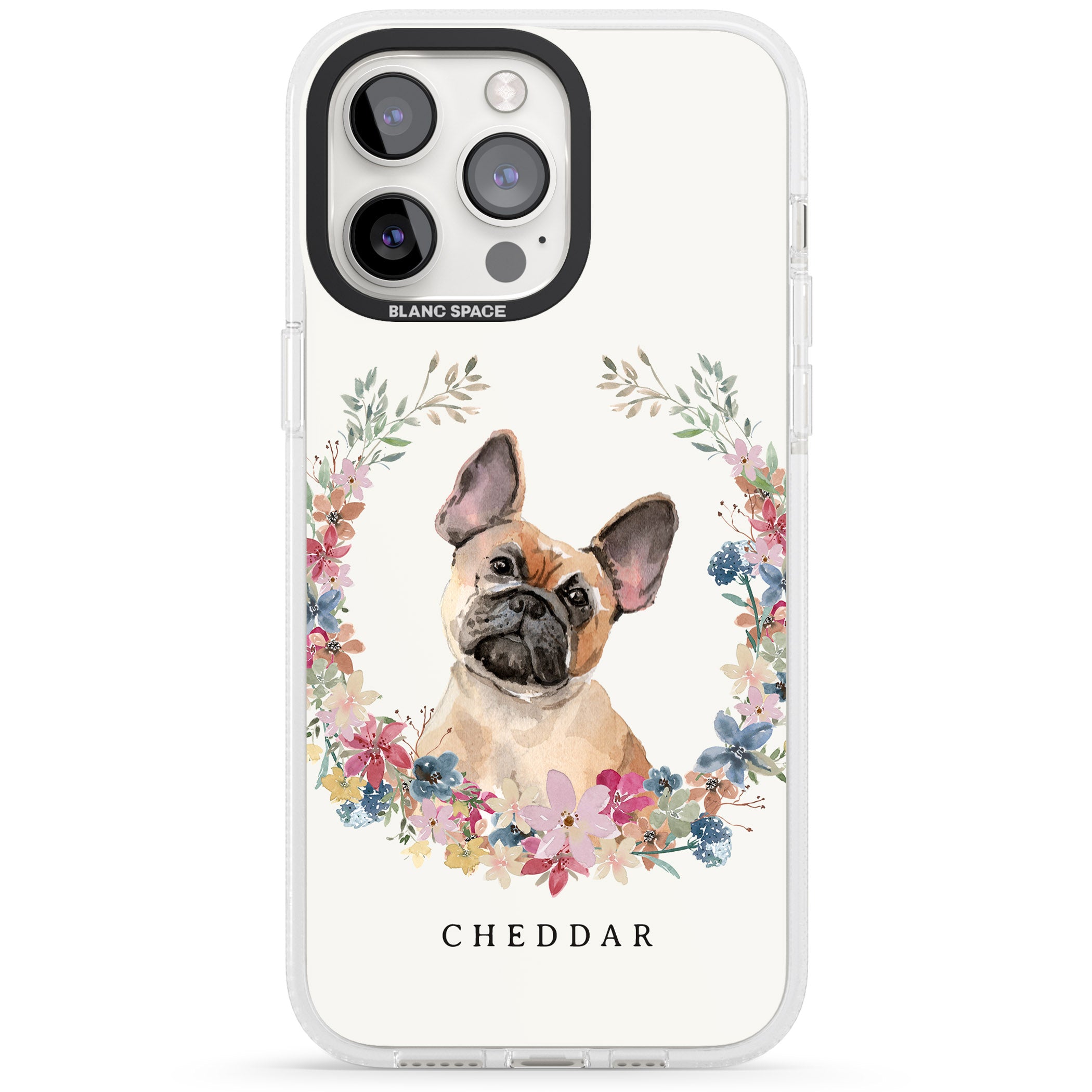 Personalised Tan French Bulldog Watercolour Dog Portrait iPhone 15 Pro Max / 15 Pro / 14 Pro Max / 14 Pro / 13 Pro Clear Case Impact Air - Blanc Space