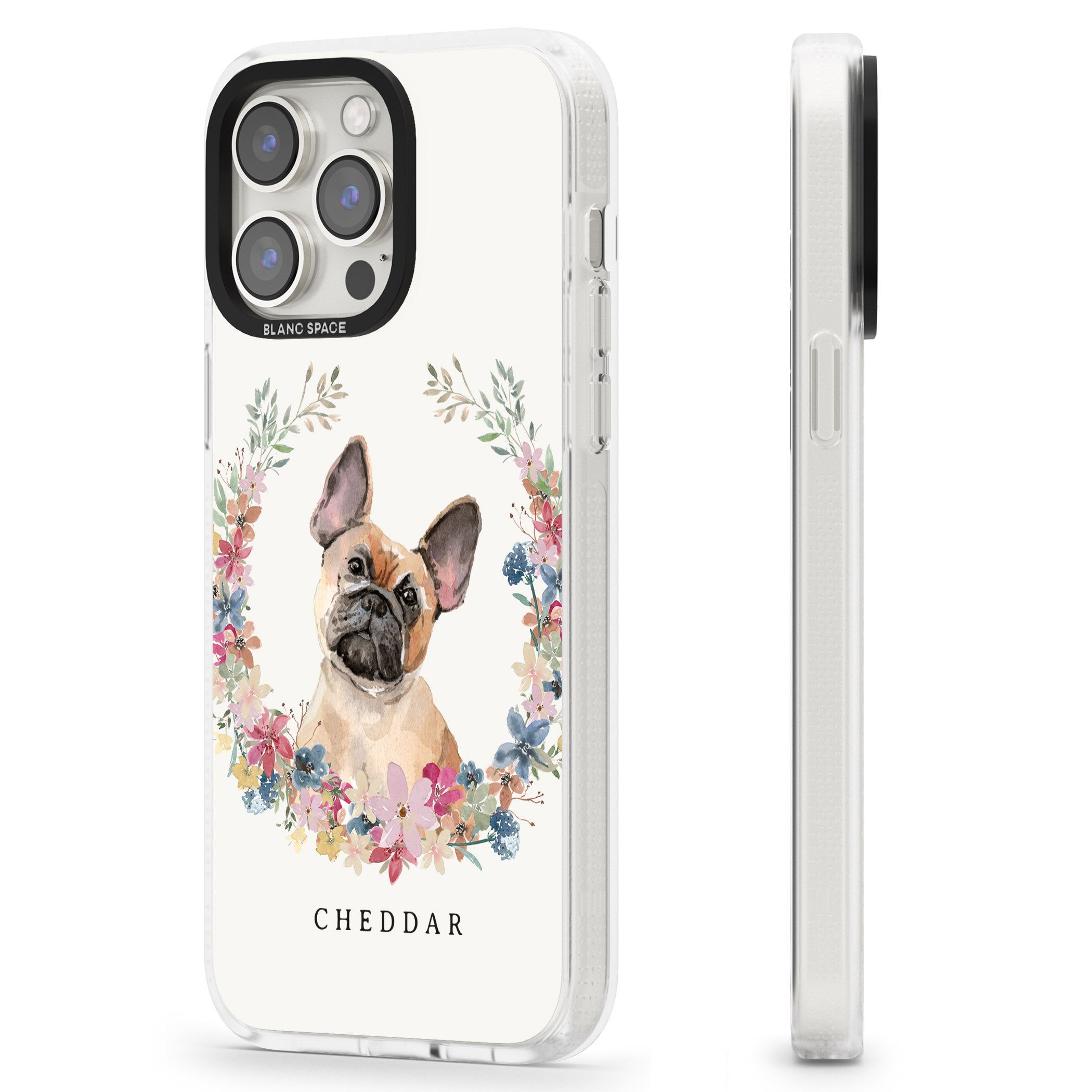 Personalised Tan French Bulldog Watercolour Dog Portrait iPhone 15 Pro Max / 15 Pro / 14 Pro Max / 14 Pro / 13 Pro Clear Case Impact Air - Blanc Space