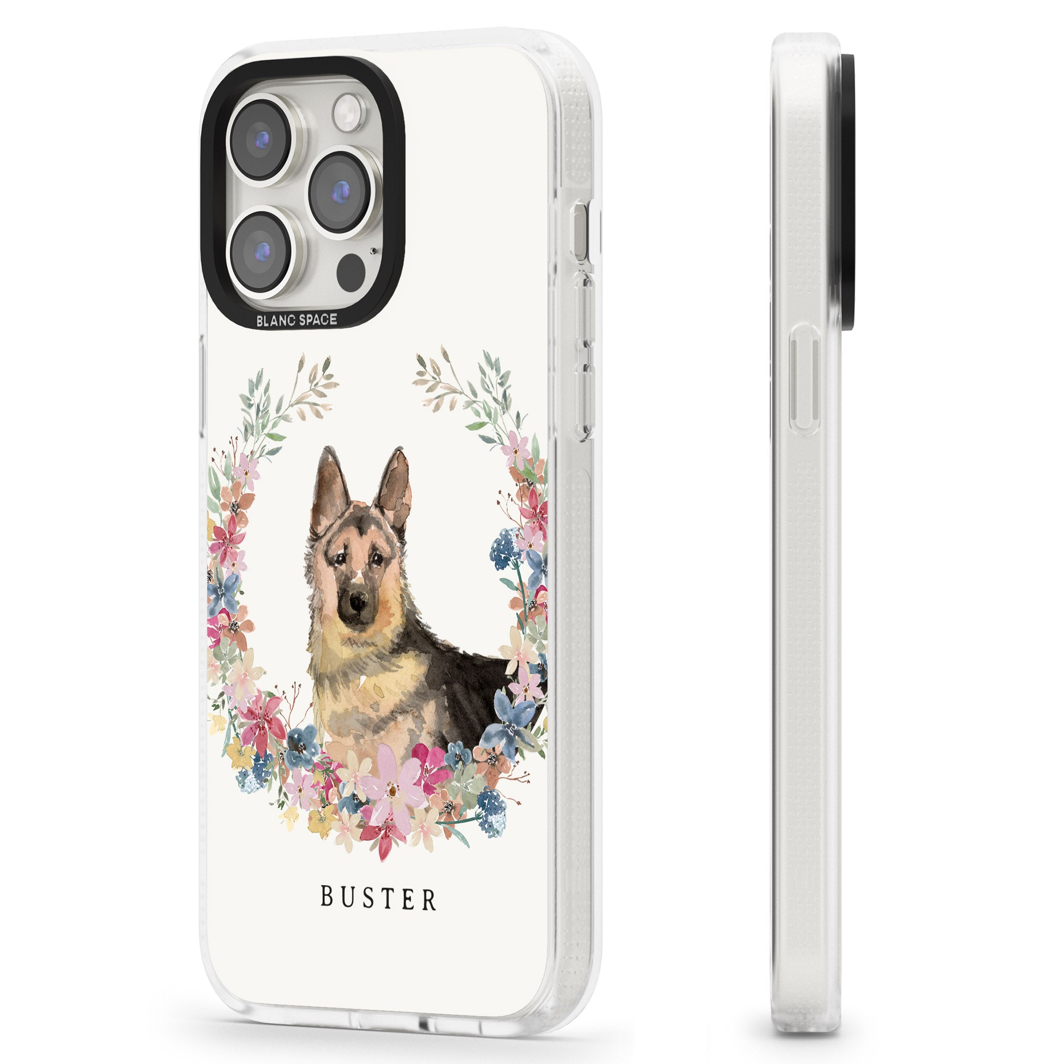 Personalised German Shepherd - Watercolour Dog Portrait iPhone 15 Pro Max / 15 Pro / 14 Pro Max / 14 Pro / 13 Pro Clear Case Impact Air - Blanc Space