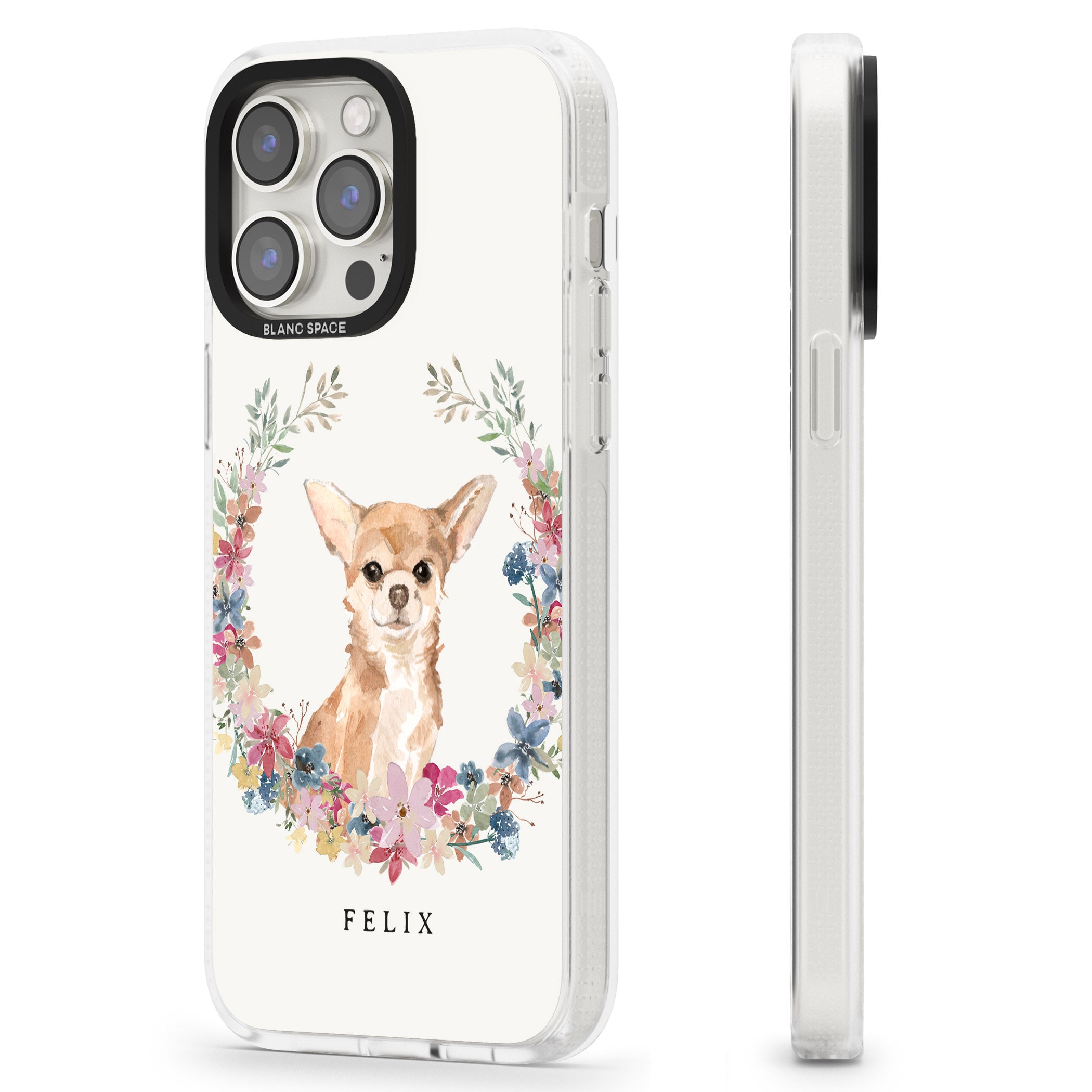 Personalised Chihuahua - Watercolour Dog Portrait iPhone 15 Pro Max / 15 Pro / 14 Pro Max / 14 Pro / 13 Pro Clear Case Impact Air - Blanc Space