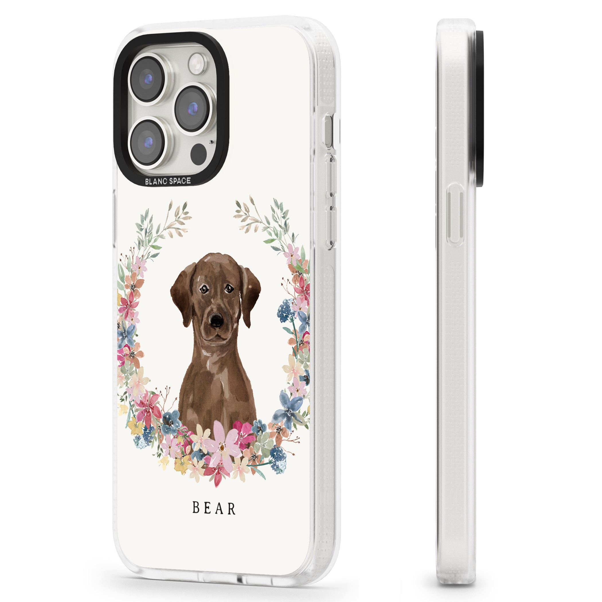Personalised Chocolate Lab - Watercolour Dog Portrait iPhone 15 Pro Max / 15 Pro / 14 Pro Max / 14 Pro / 13 Pro Clear Case Impact Air - Blanc Space