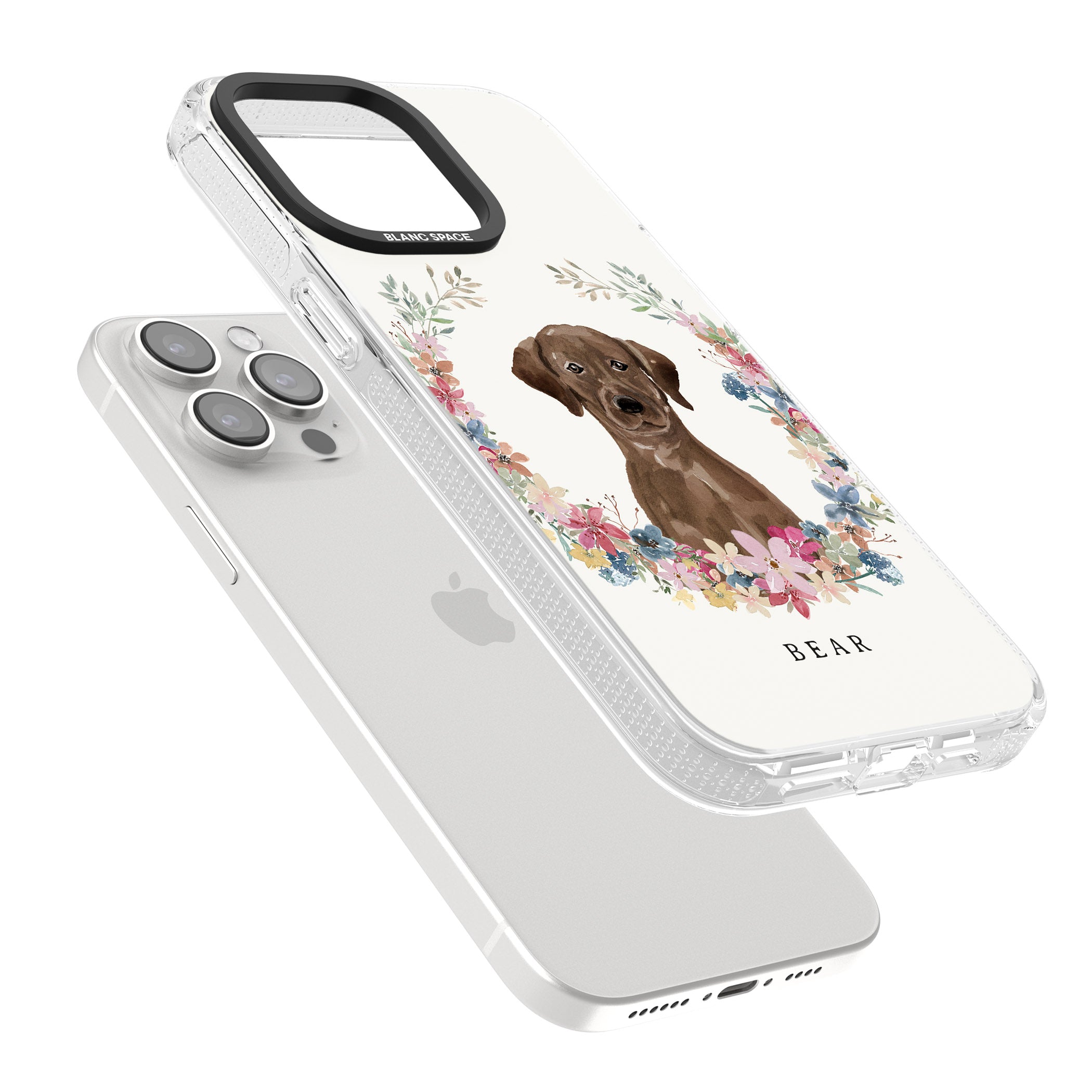 Personalised Chocolate Lab - Watercolour Dog Portrait iPhone 15 Pro Max / 15 Pro / 14 Pro Max / 14 Pro / 13 Pro Clear Case Impact Air - Blanc Space