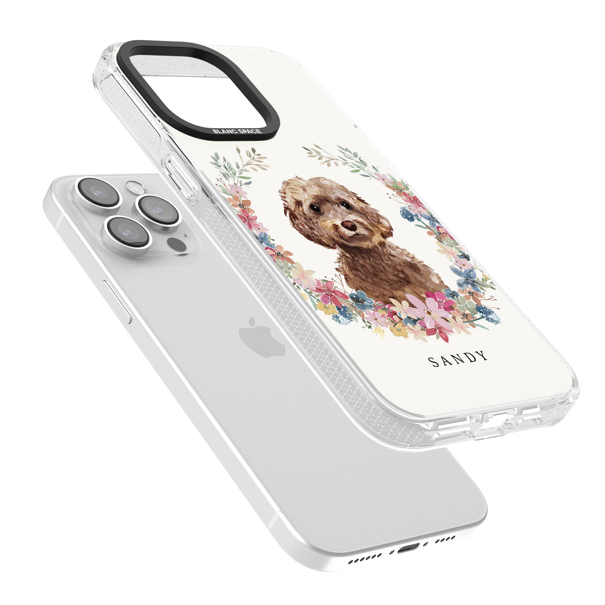 Personalised Brown Cockapoo - Watercolour Dog Portrait iPhone 15 Pro Max / 15 Pro / 14 Pro Max / 14 Pro / 13 Pro Clear Case Impact Air - Blanc Space