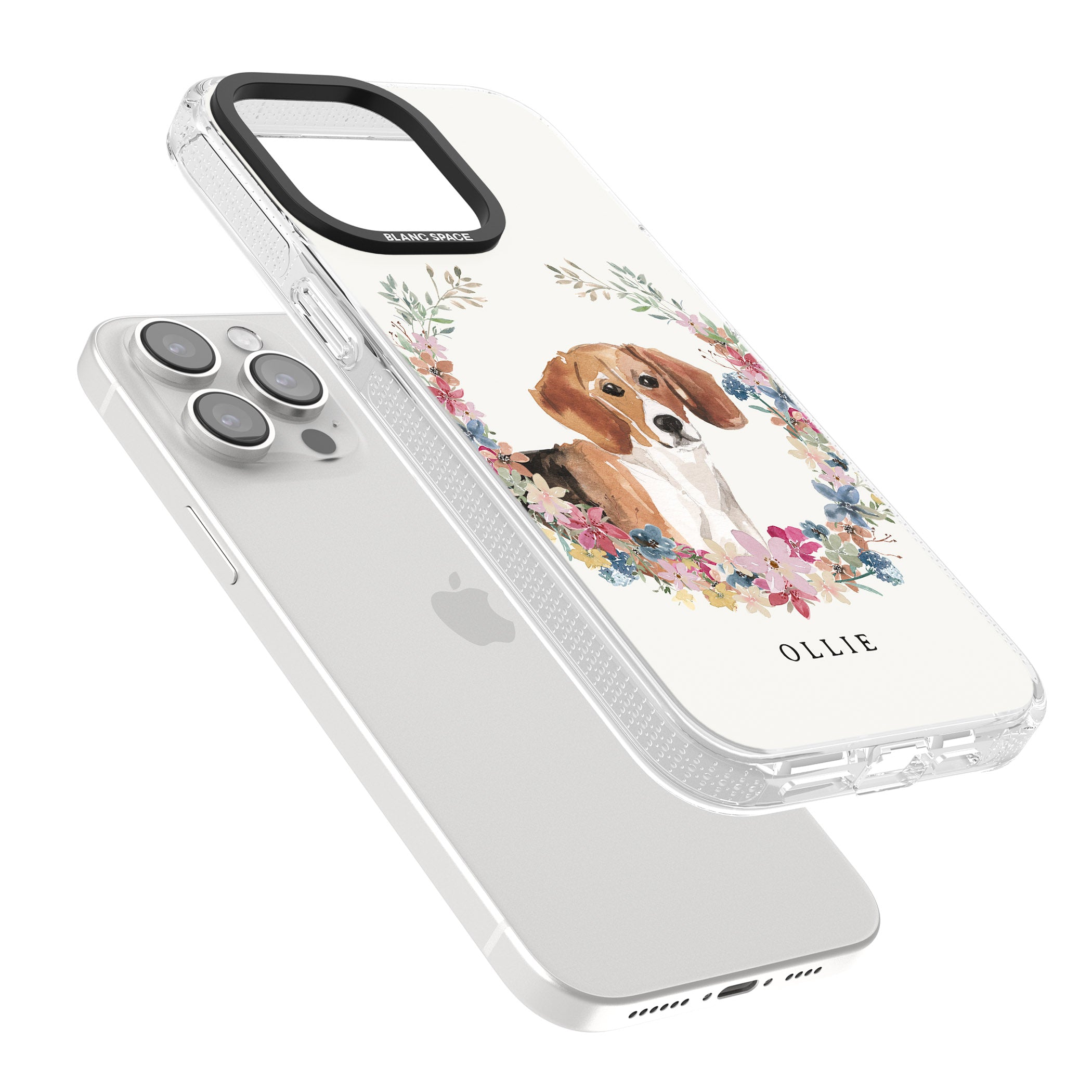 Personalised Beagle - Watercolour Dog Portrait iPhone 15 Pro Max / 15 Pro / 14 Pro Max / 14 Pro / 13 Pro Clear Case Impact Air - Blanc Space