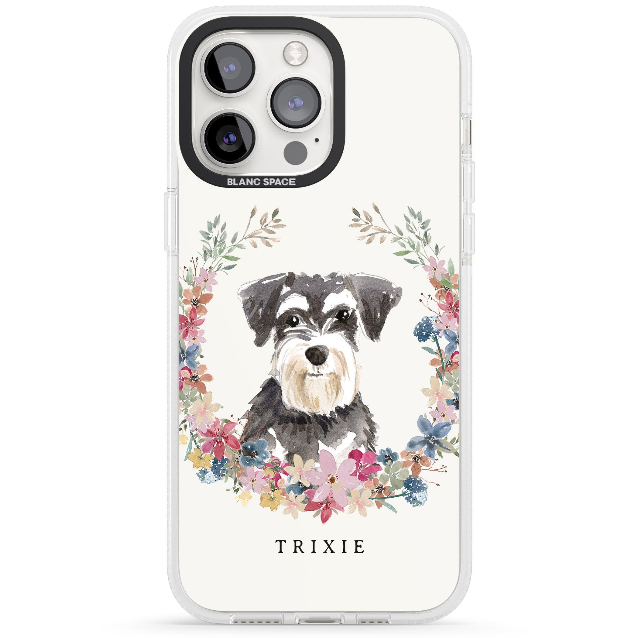 Personalised Miniature Schnauzer - Watercolour Dog Portrait iPhone 15 Pro Max / 15 Pro / 14 Pro Max / 14 Pro / 13 Pro Clear Case Impact Air - Blanc Space