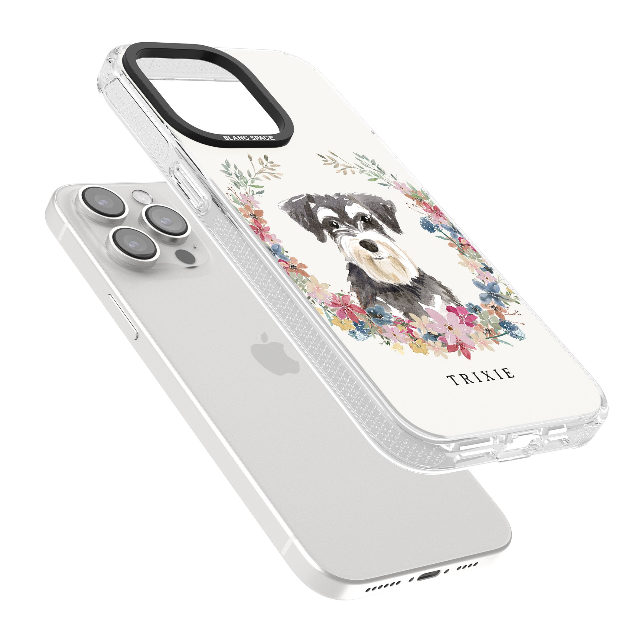 Personalised Miniature Schnauzer - Watercolour Dog Portrait iPhone 15 Pro Max / 15 Pro / 14 Pro Max / 14 Pro / 13 Pro Clear Case Impact Air - Blanc Space