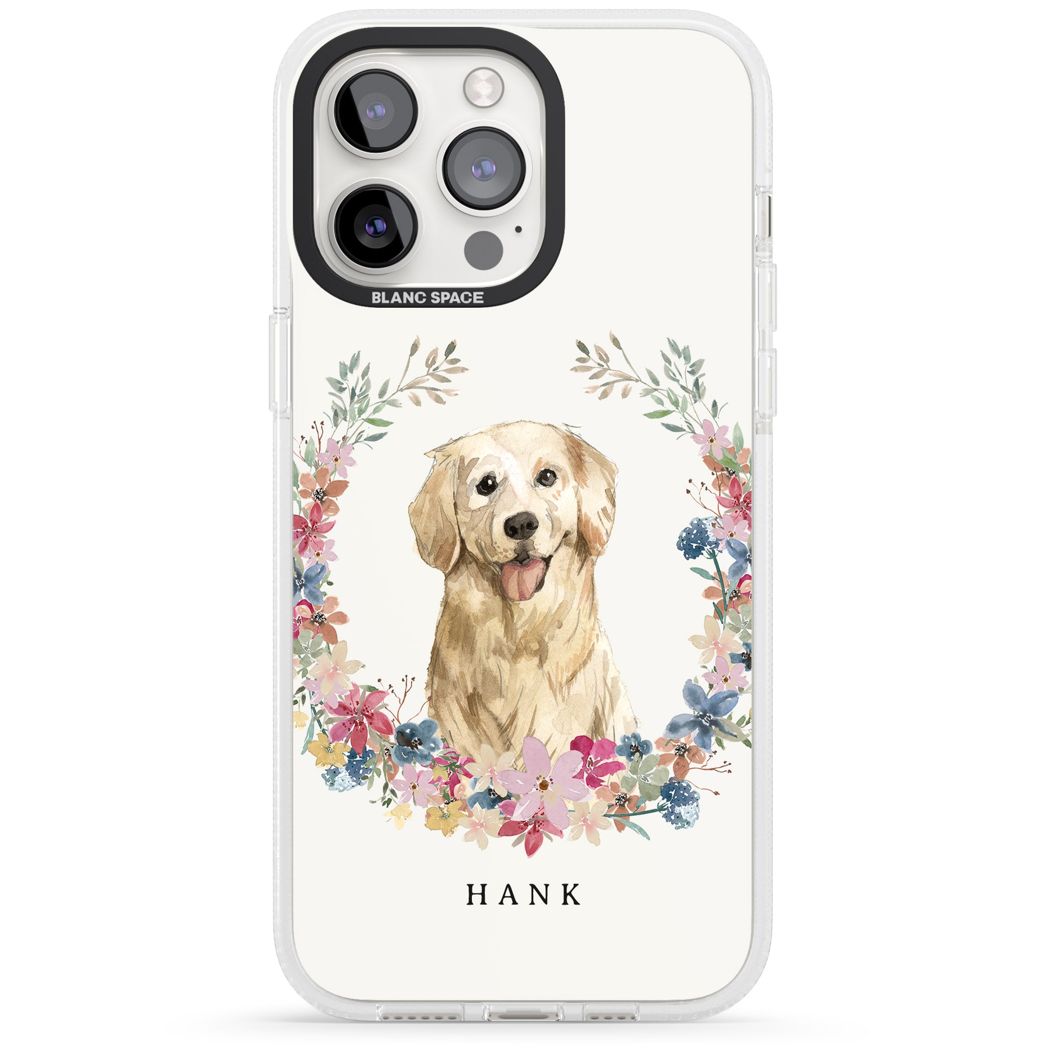 Personalised Golden Retriever - Watercolour Dog Portrait iPhone 15 Pro Max / 15 Pro / 14 Pro Max / 14 Pro / 13 Pro Clear Case Impact Air - Blanc Space