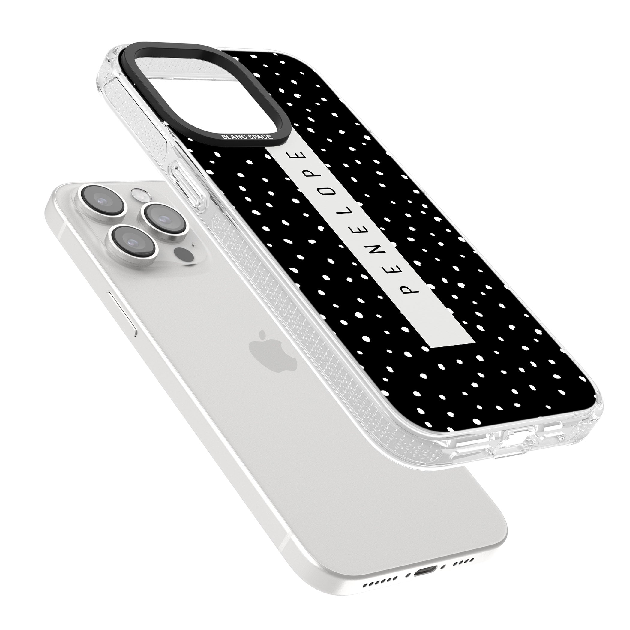 Personalised Black Dots iPhone 15 Pro Max / 15 Pro / 14 Pro Max / 14 Pro / 13 Pro Clear Case Impact Air - Blanc Space