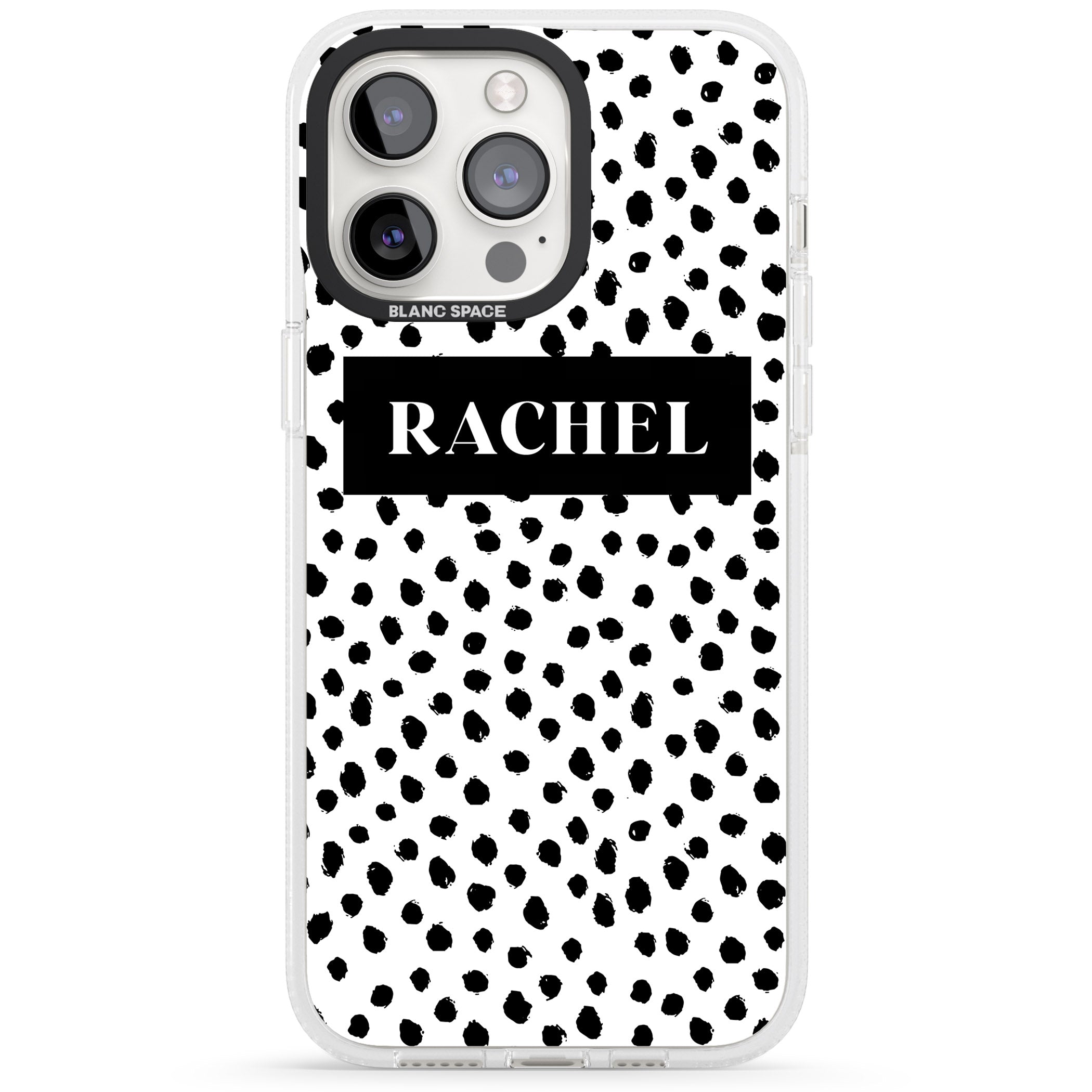 Personalised Black Bar & Dots iPhone 15 Pro Max / 15 Pro / 14 Pro Max / 14 Pro / 13 Pro Clear Case Impact Air - Blanc Space