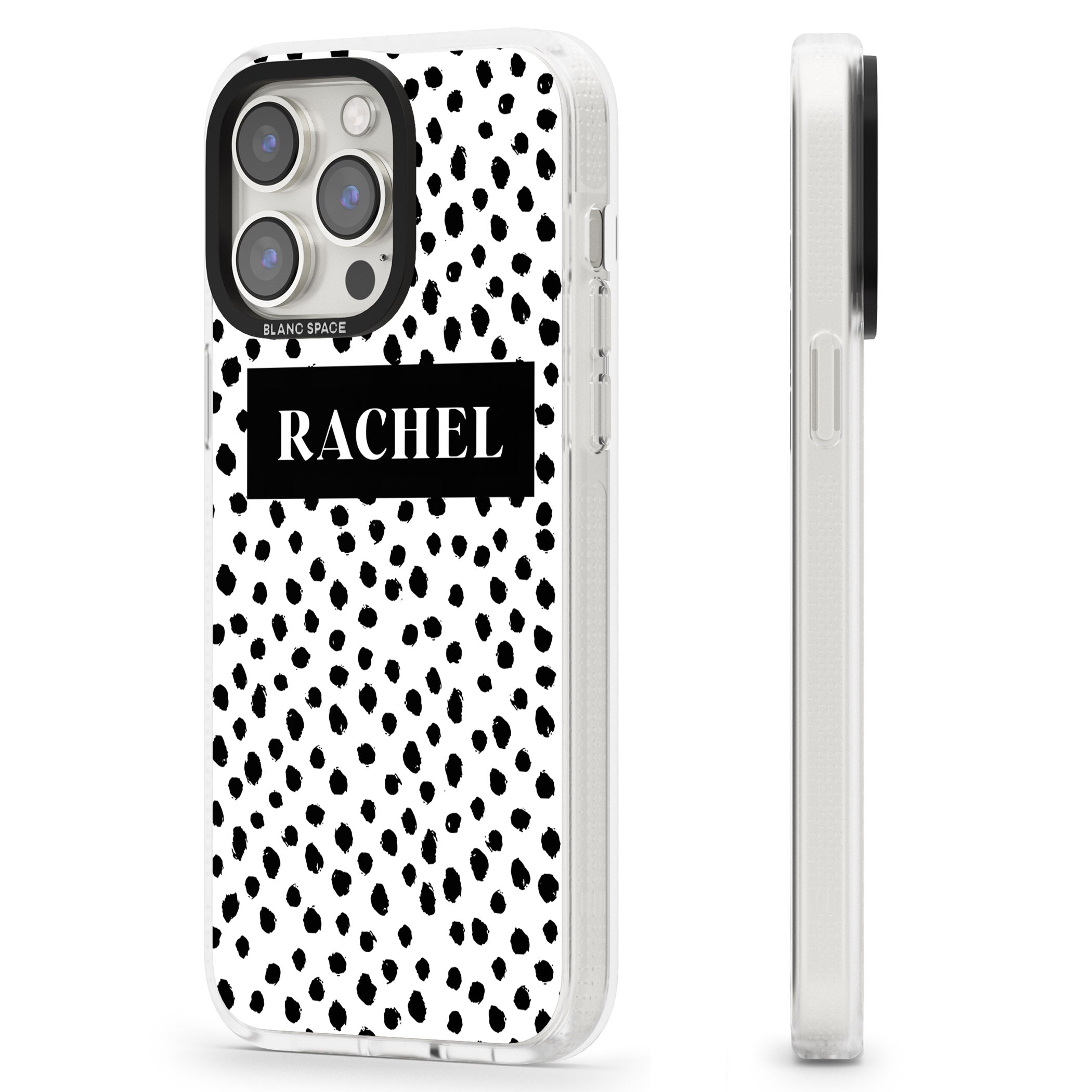 Personalised Black Bar & Dots iPhone 15 Pro Max / 15 Pro / 14 Pro Max / 14 Pro / 13 Pro Clear Case Impact Air - Blanc Space