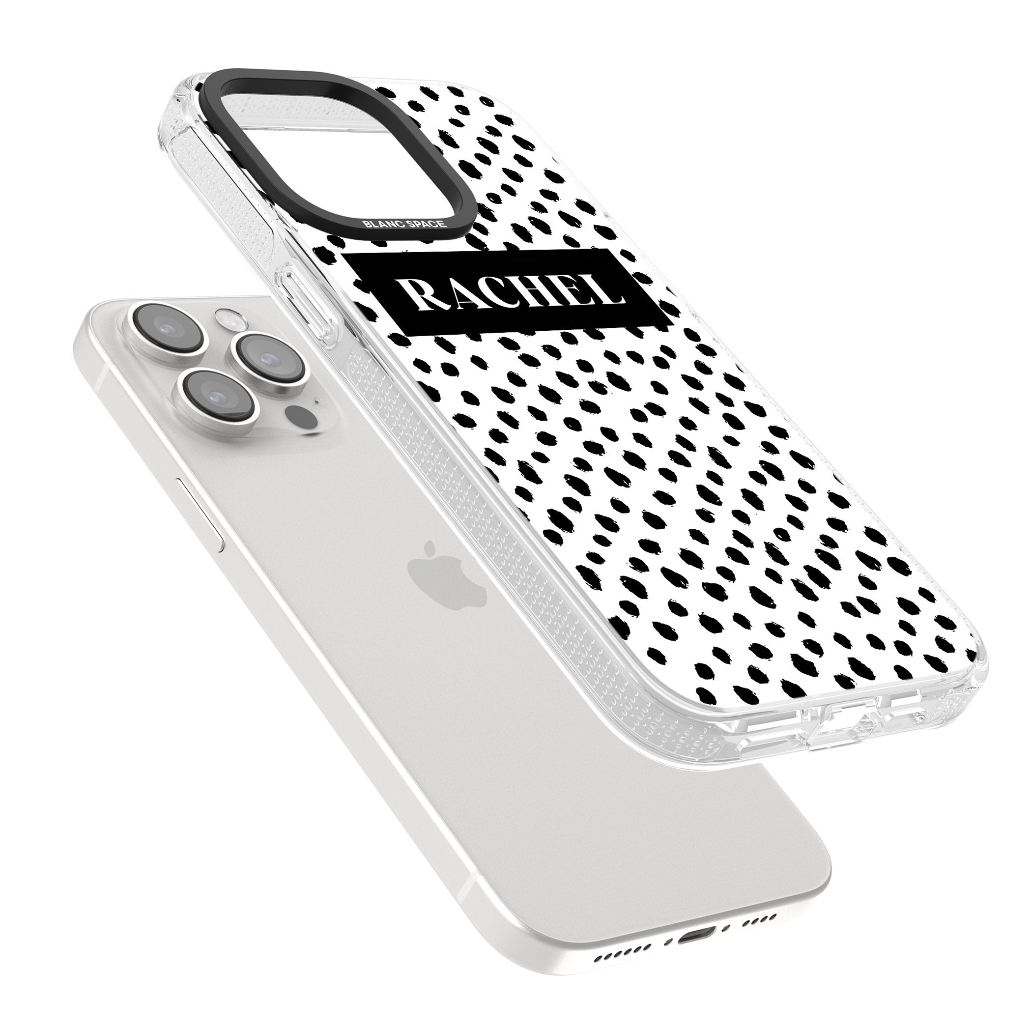 Personalised Black Bar & Dots iPhone 15 Pro Max / 15 Pro / 14 Pro Max / 14 Pro / 13 Pro Clear Case Impact Air - Blanc Space
