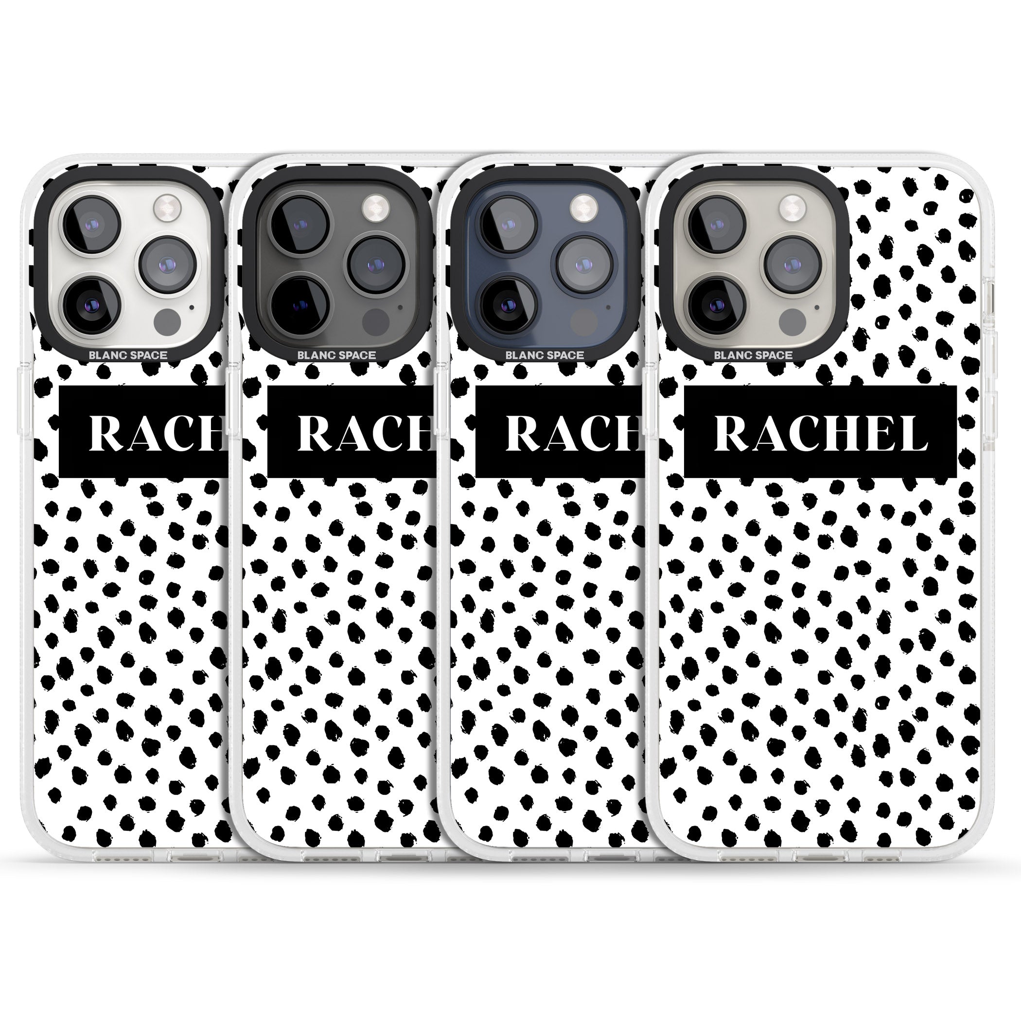 Personalised Black Bar & Dots iPhone 15 Pro Max / 15 Pro / 14 Pro Max / 14 Pro / 13 Pro Clear Case Impact Air - Blanc Space
