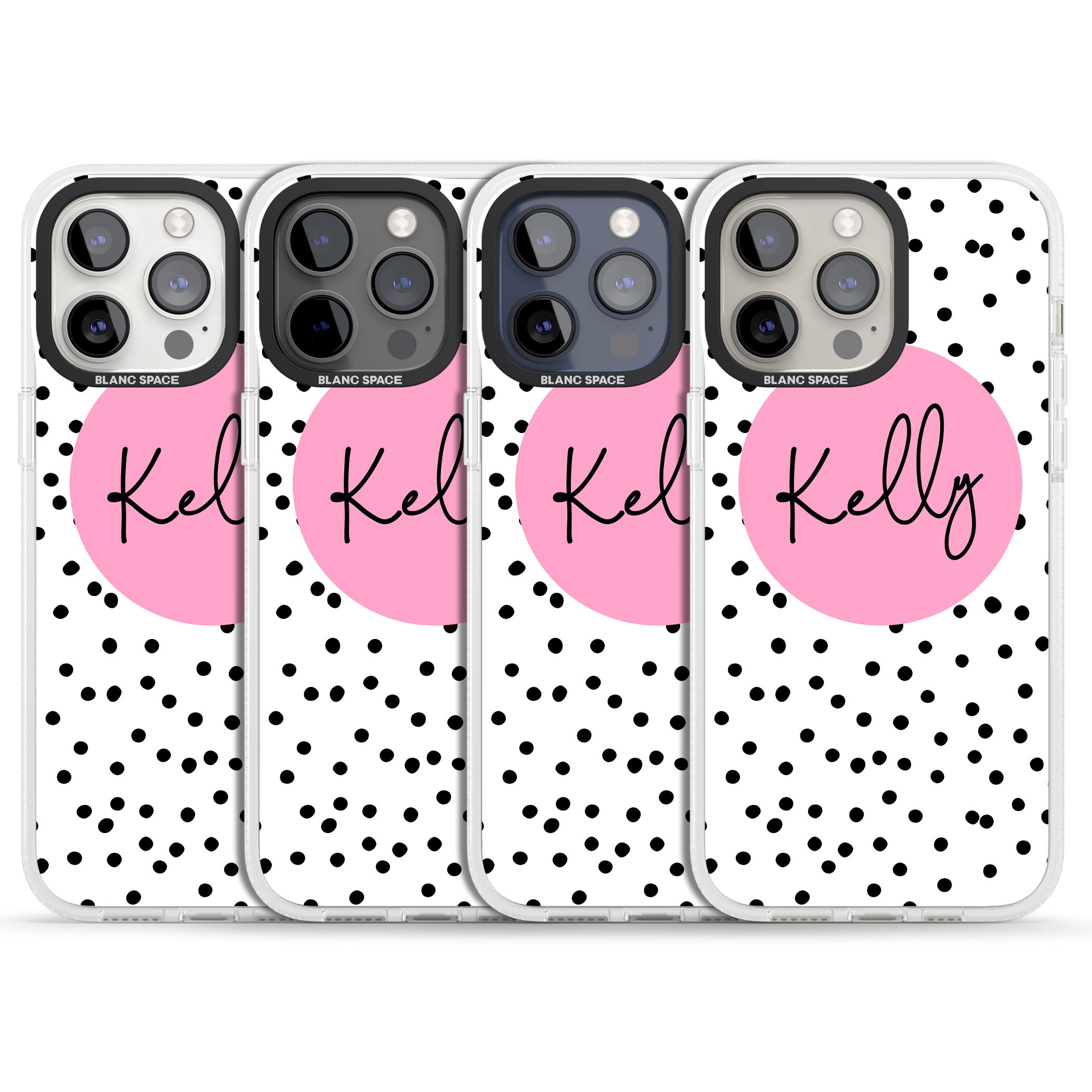 Personalised Pink Circle & Dots iPhone 15 Pro Max / 15 Pro / 14 Pro Max / 14 Pro / 13 Pro Clear Case Impact Air - Blanc Space