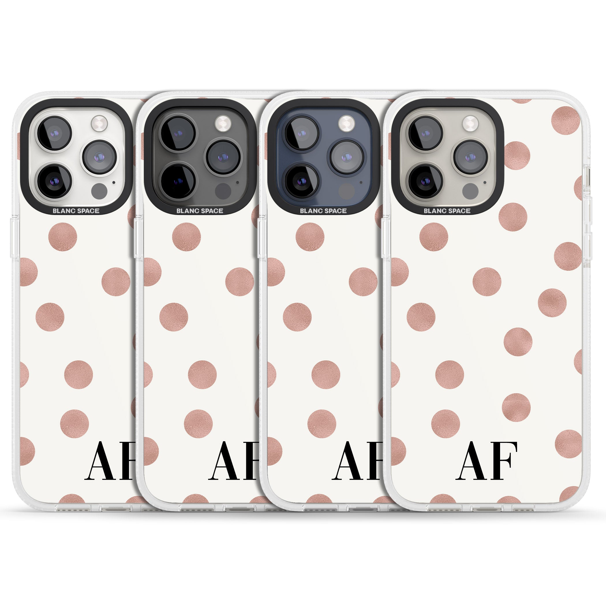 Personalised Initials & Dots iPhone 15 Pro Max / 15 Pro / 14 Pro Max / 14 Pro / 13 Pro Clear Case Impact Air - Blanc Space