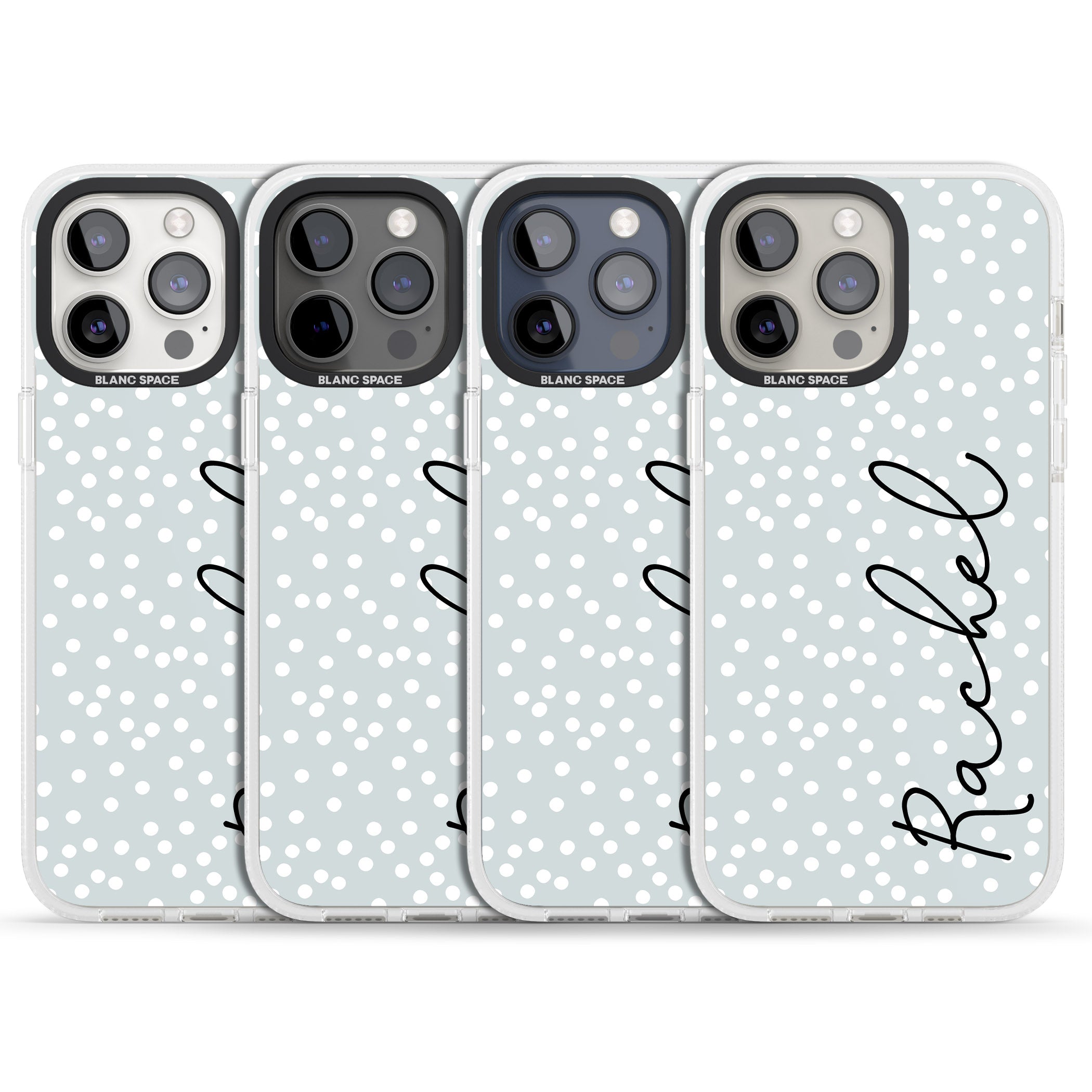 Personalised Vertical Cursive & Dots iPhone 15 Pro Max / 15 Pro / 14 Pro Max / 14 Pro / 13 Pro Clear Case Impact Air - Blanc Space