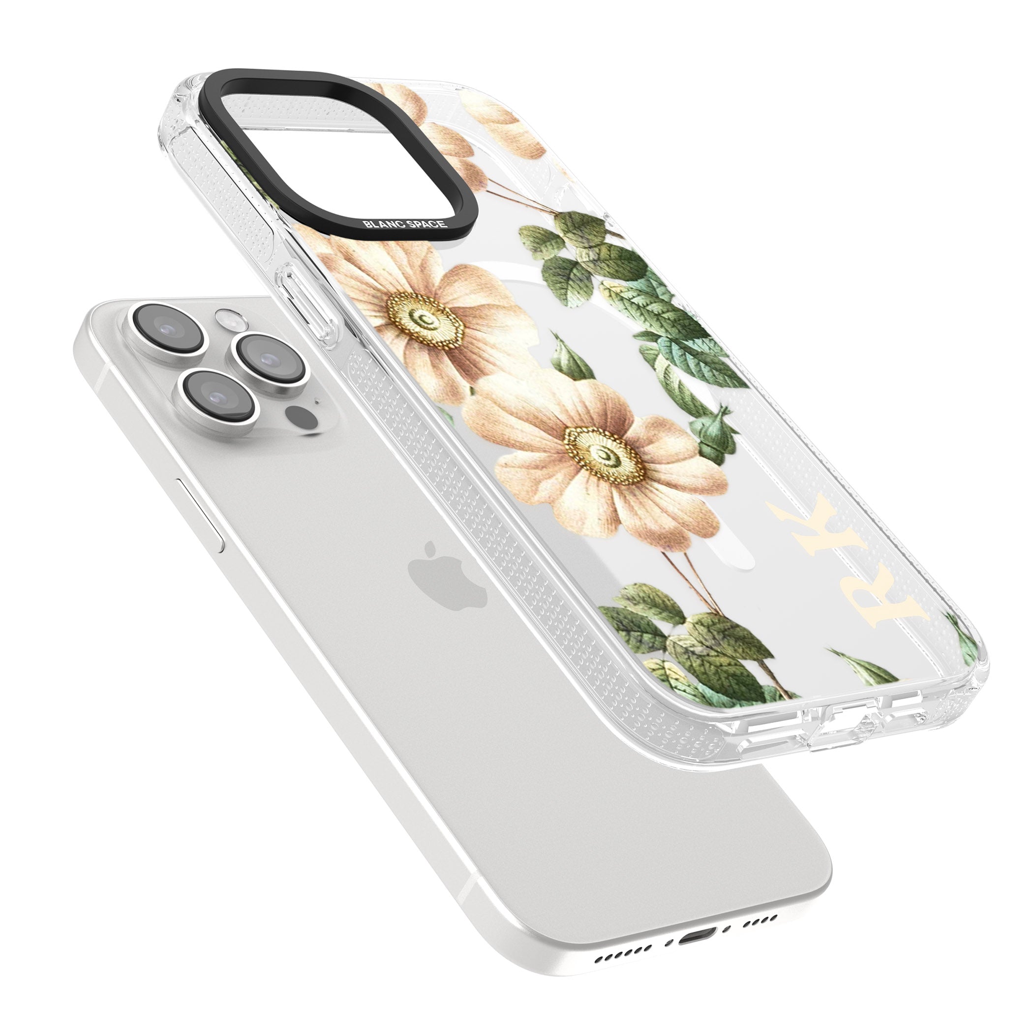 Personalised Clear Vintage Floral Cream Anemones iPhone 15 Pro Max / 15 Pro / 14 Pro Max / 14 Pro / 13 Pro Clear Case Impact Air - Blanc Space