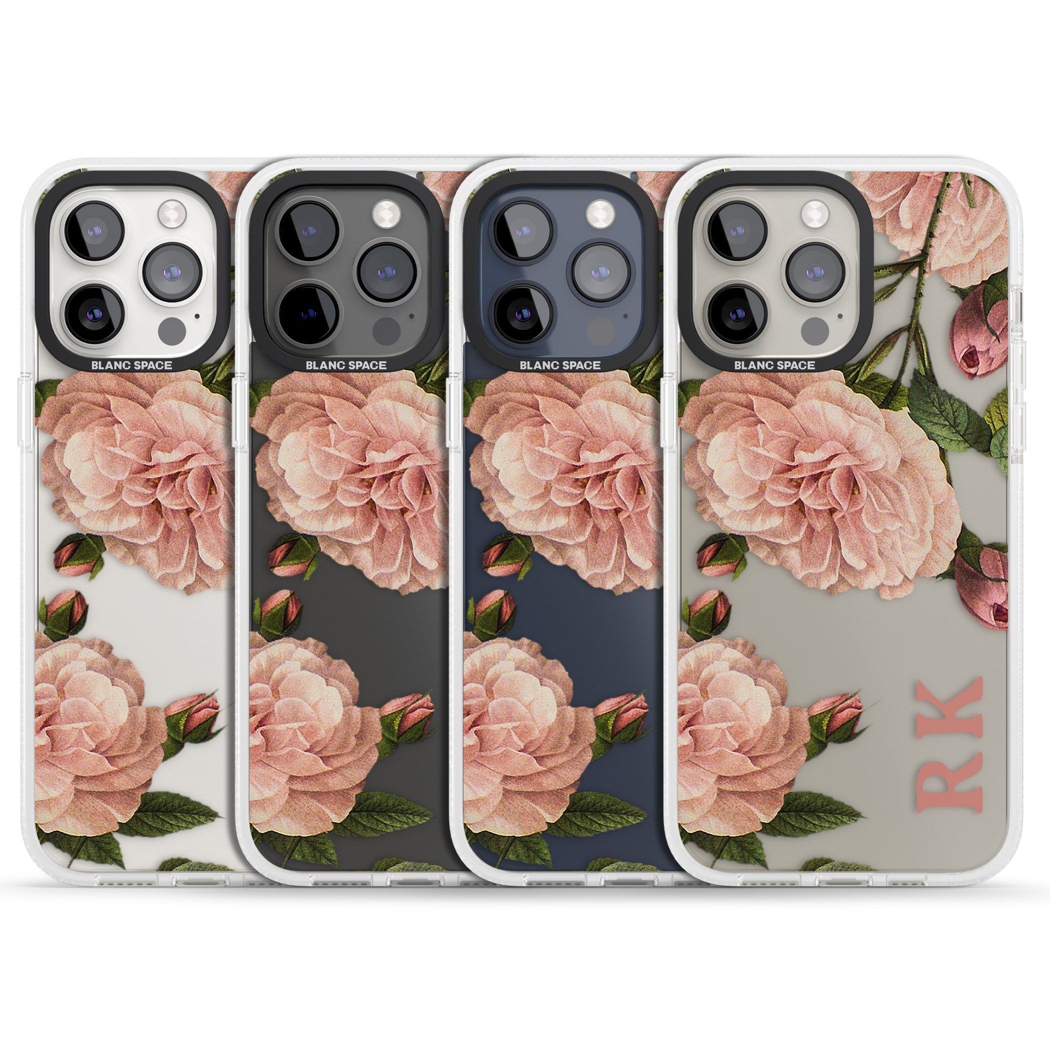 Personalised Clear Vintage Floral Pale Pink Peonies iPhone 15 Pro Max / 15 Pro / 14 Pro Max / 14 Pro / 13 Pro Clear Case Impact Air - Blanc Space