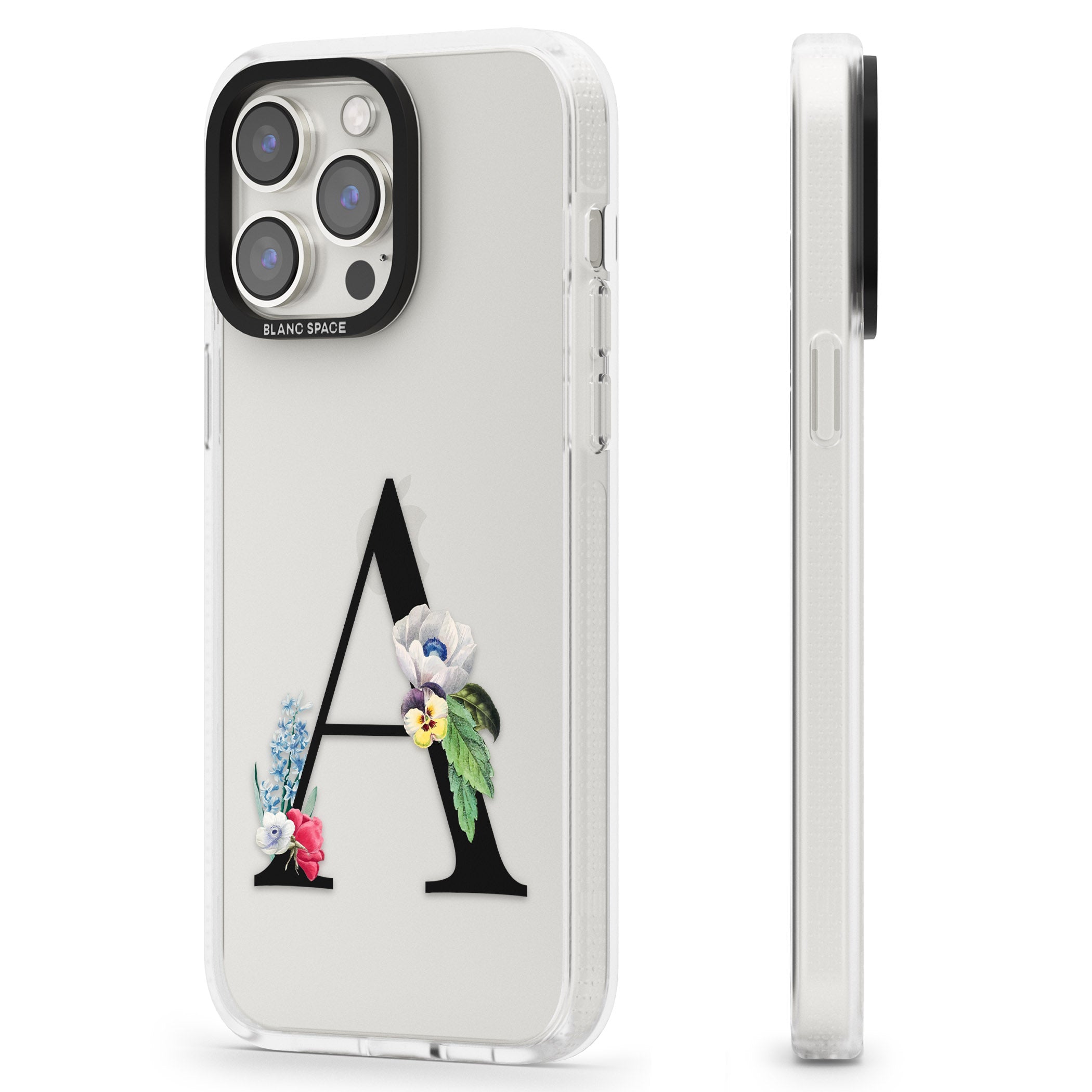 Personalised Floral Initial iPhone 15 Pro Max / 15 Pro / 14 Pro Max / 14 Pro / 13 Pro Clear Case Impact Air - Blanc Space