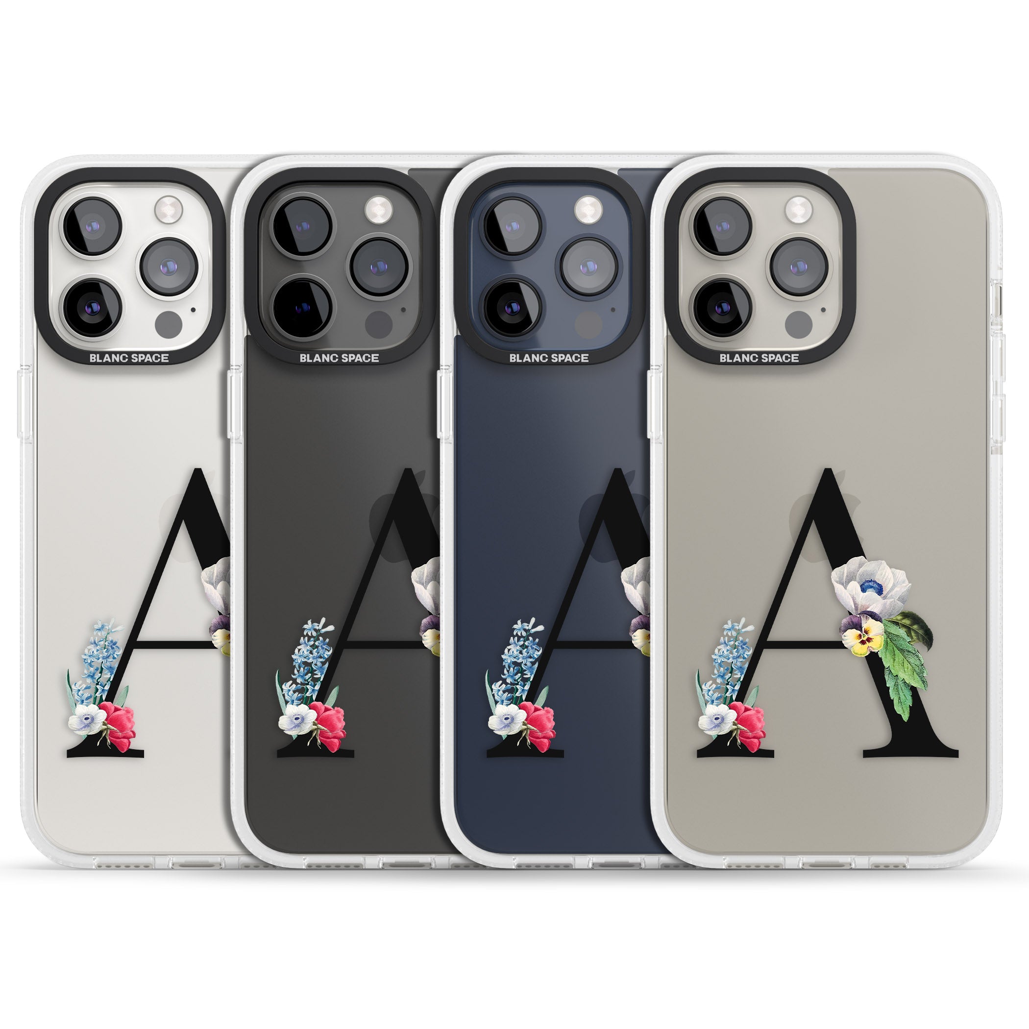 Personalised Floral Initial iPhone 15 Pro Max / 15 Pro / 14 Pro Max / 14 Pro / 13 Pro Clear Case Impact Air - Blanc Space