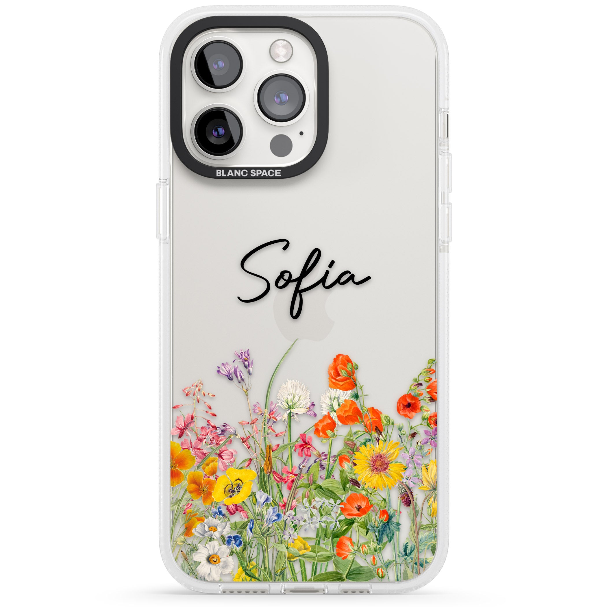 Personalised Summer Wildflowers iPhone 15 Pro Max / 15 Pro / 14 Pro Max / 14 Pro / 13 Pro Clear Case Impact Air - Blanc Space