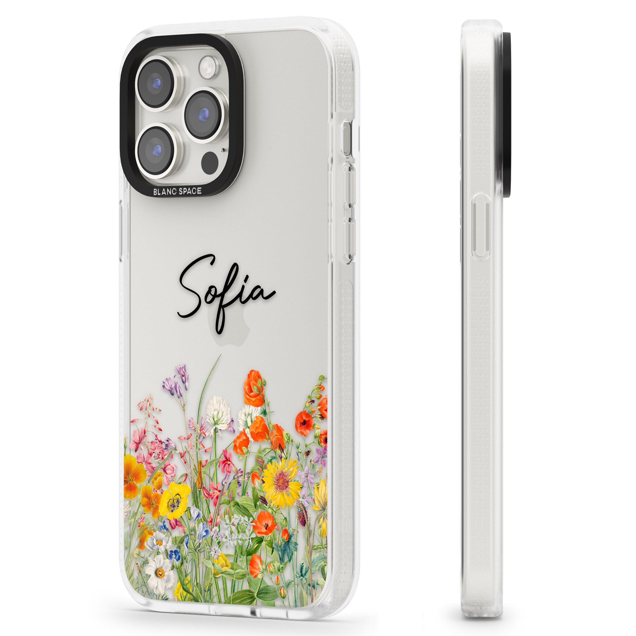Personalised Summer Wildflowers iPhone 15 Pro Max / 15 Pro / 14 Pro Max / 14 Pro / 13 Pro Clear Case Impact Air - Blanc Space