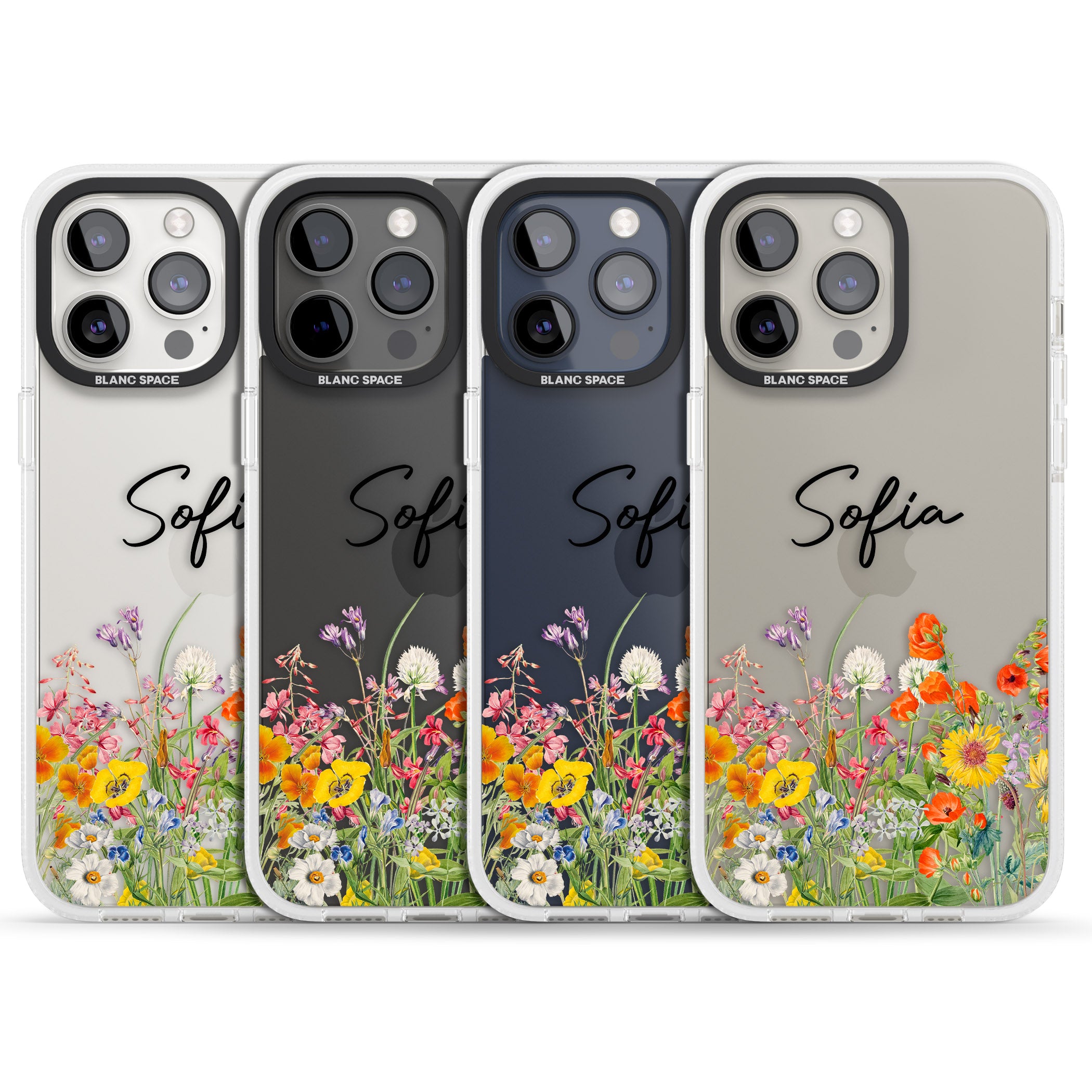 Personalised Summer Wildflowers iPhone 15 Pro Max / 15 Pro / 14 Pro Max / 14 Pro / 13 Pro Clear Case Impact Air - Blanc Space