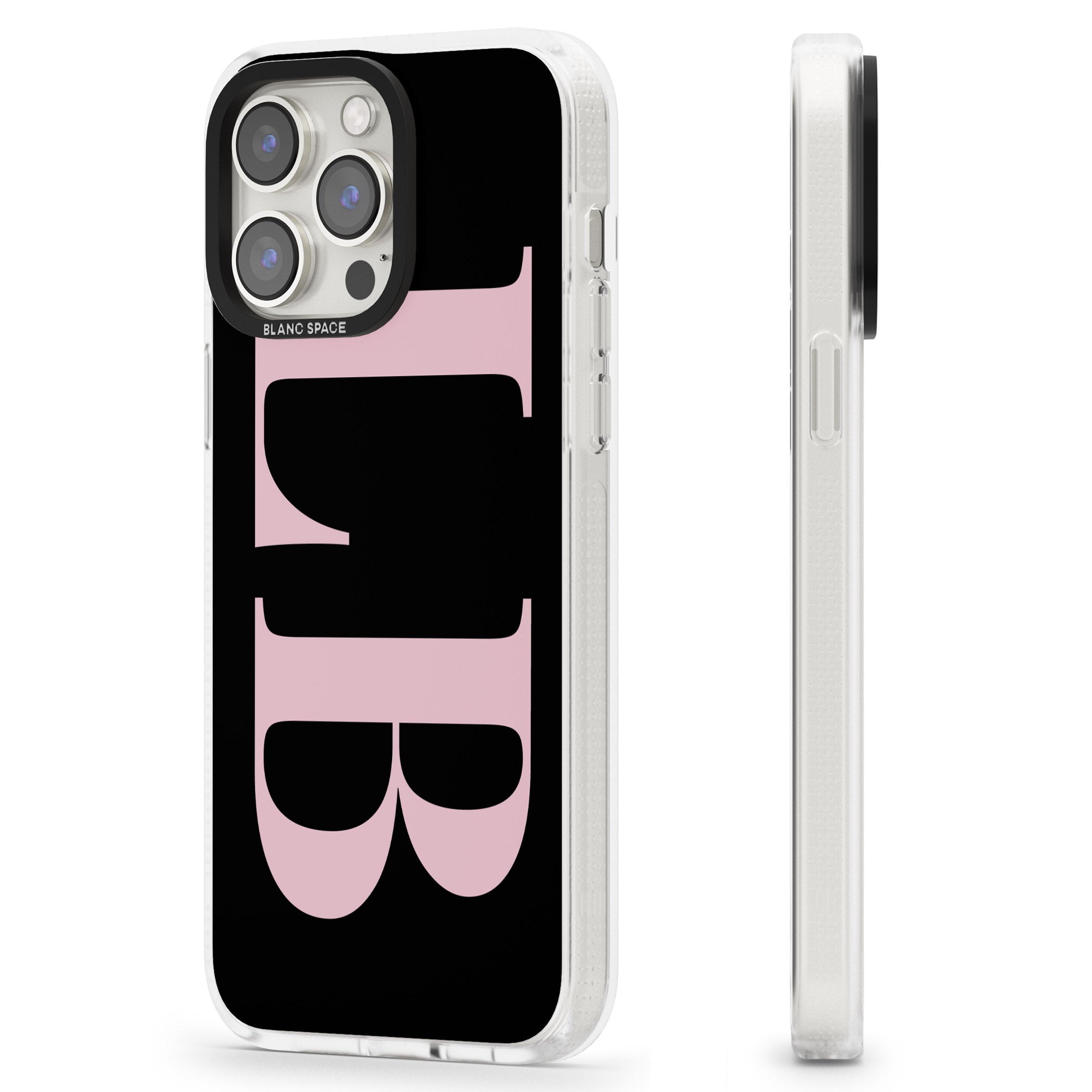 Personalised Pink & Black Letters iPhone 15 Pro Max / 15 Pro / 14 Pro Max / 14 Pro / 13 Pro Clear Case Impact Air - Blanc Space