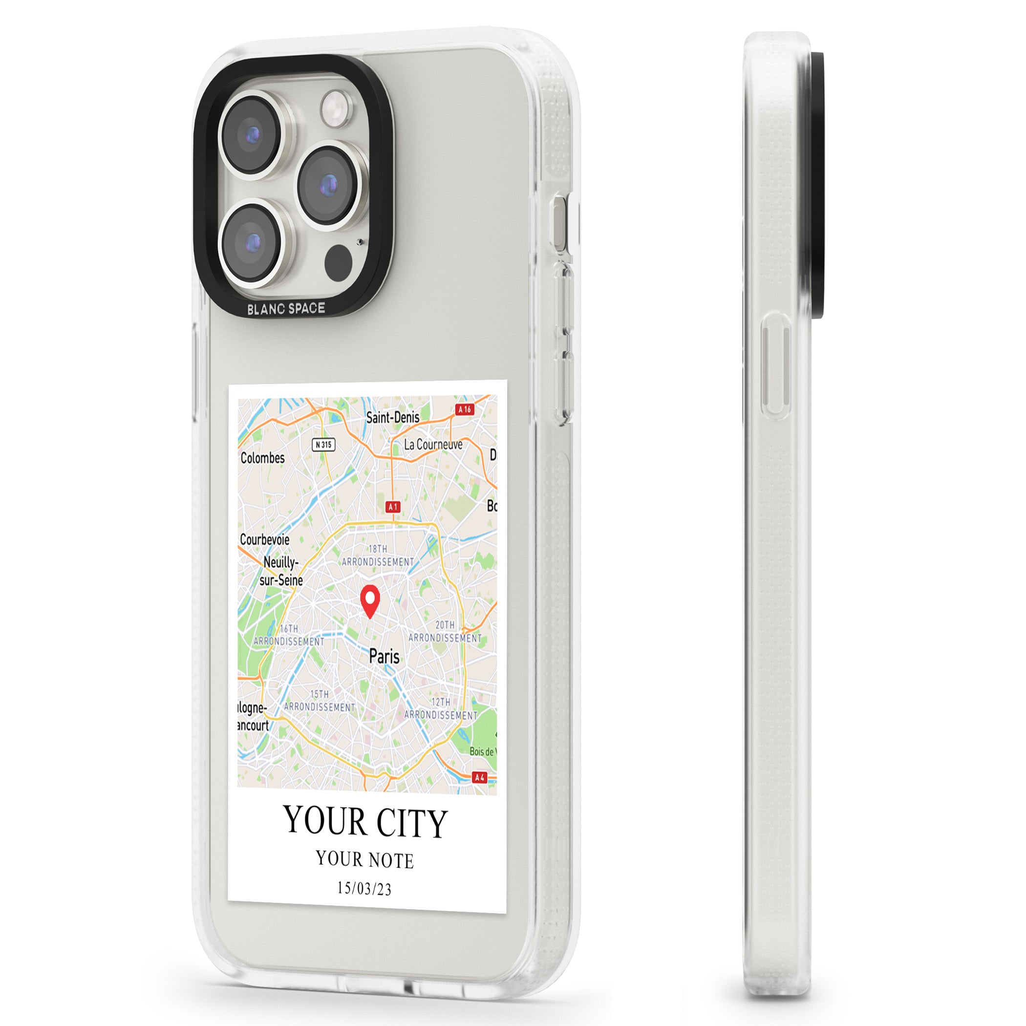 Personalised World Map iPhone 15 Pro Max / 15 Pro / 14 Pro Max / 14 Pro / 13 Pro Clear Case Impact Air - Blanc Space