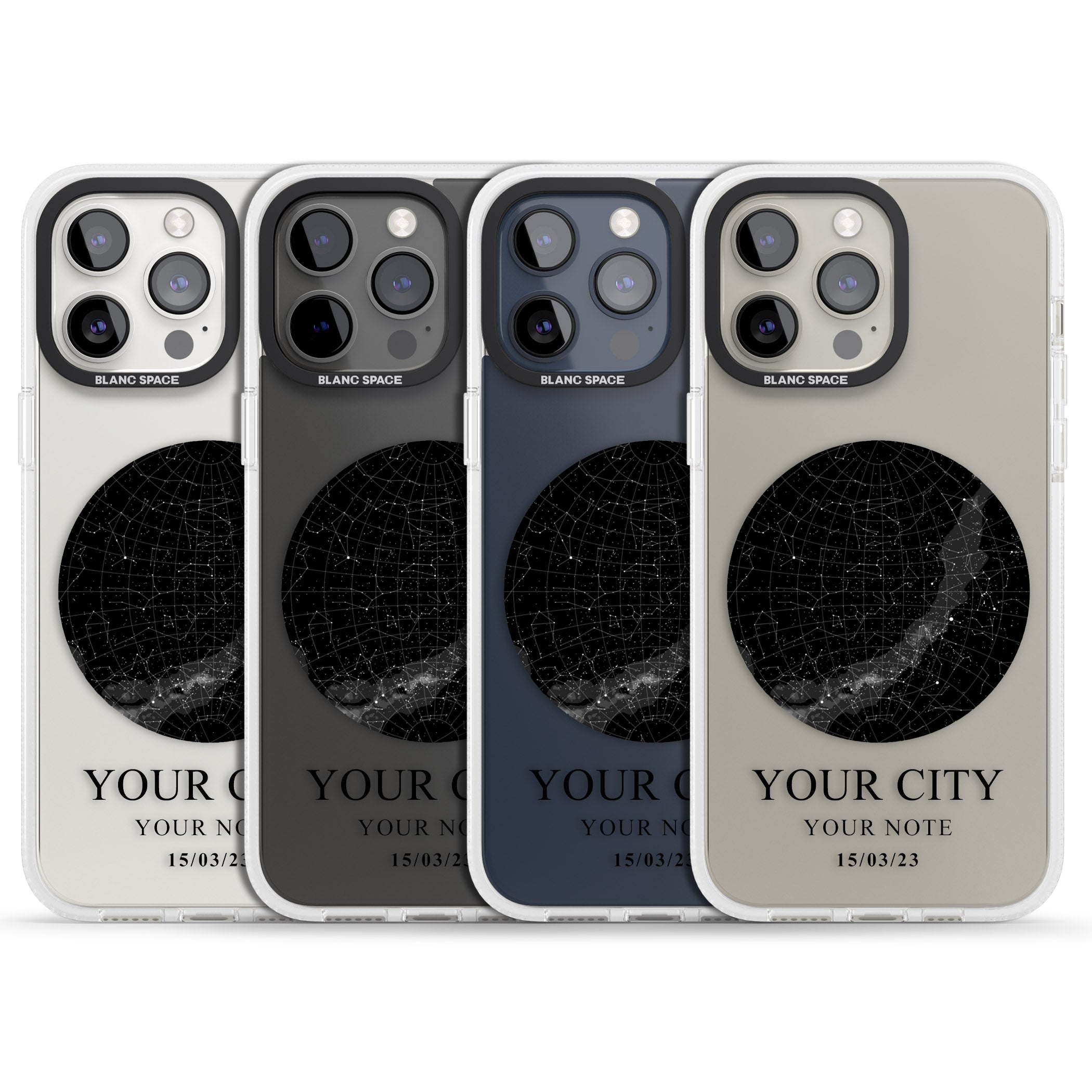 Personalised Star Map iPhone 15 Pro Max / 15 Pro / 14 Pro Max / 14 Pro / 13 Pro Clear Case Impact Air - Blanc Space