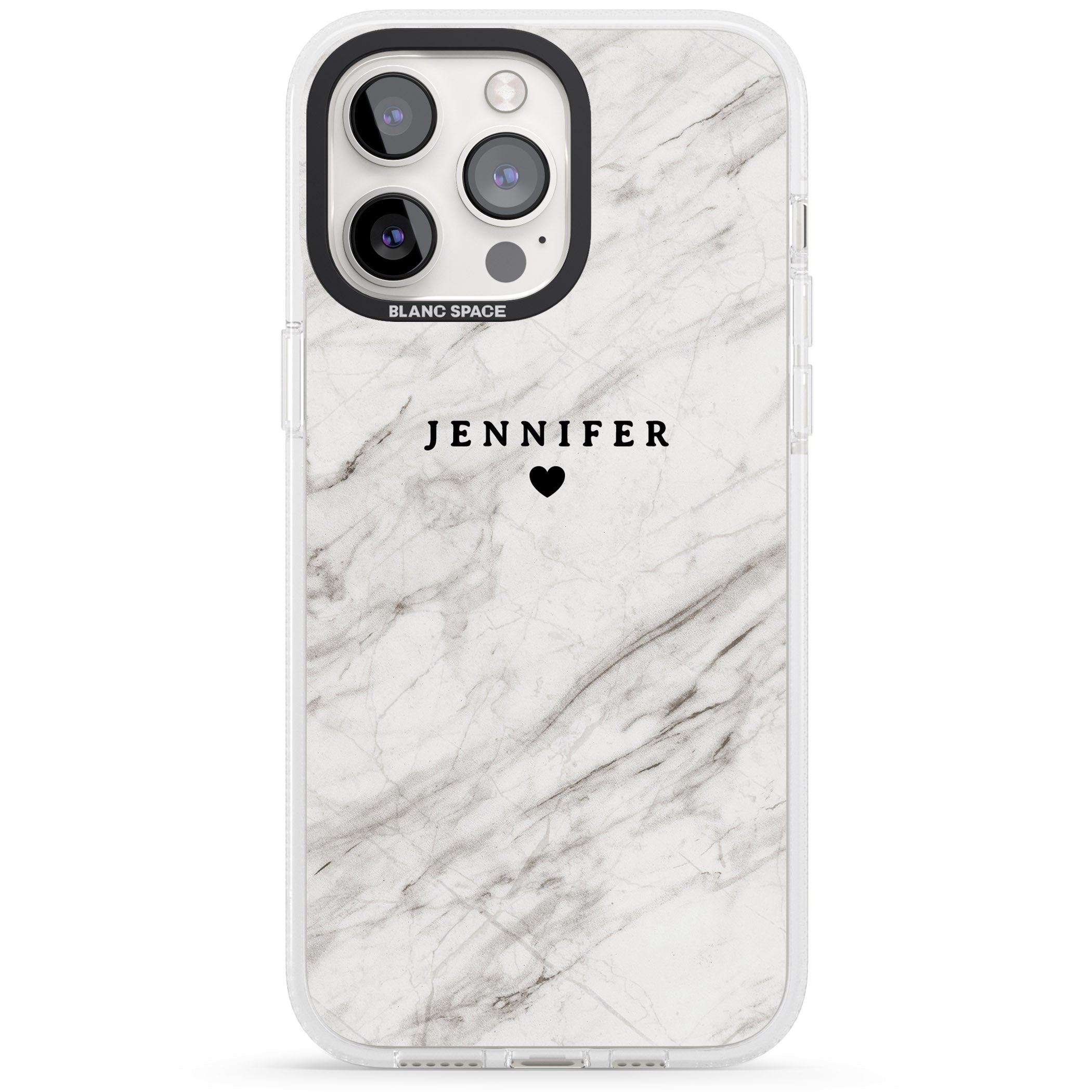 Personalised Light Grey & White Marble Texture iPhone 15 Pro Max / 15 Pro / 14 Pro Max / 14 Pro / 13 Pro Clear Case Impact Air - Blanc Space