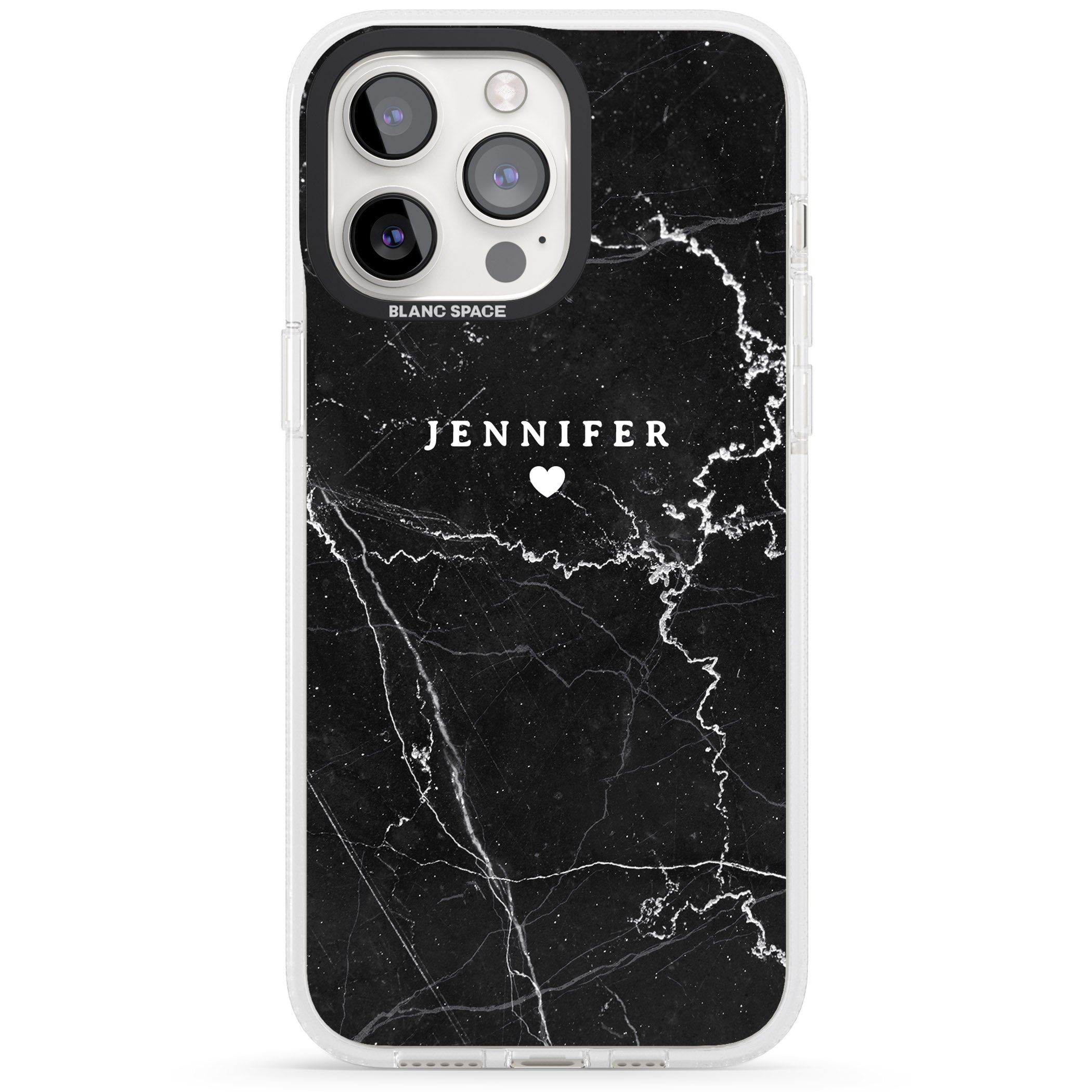 Personalised Black Marble 2 iPhone 15 Pro Max / 15 Pro / 14 Pro Max / 14 Pro / 13 Pro Clear Case Impact Air - Blanc Space