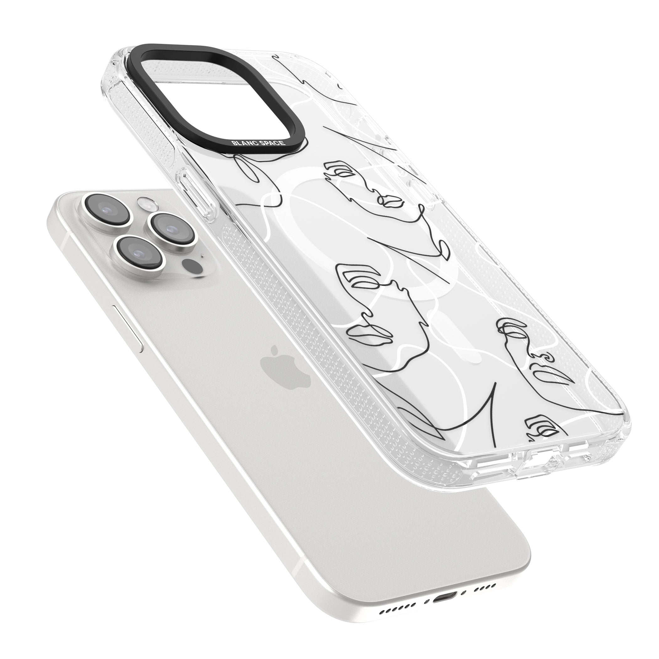 Personalised Abstract Faces iPhone 15 Pro Max / 15 Pro / 14 Pro Max / 14 Pro / 13 Pro Clear Case Impact Air - Blanc Space