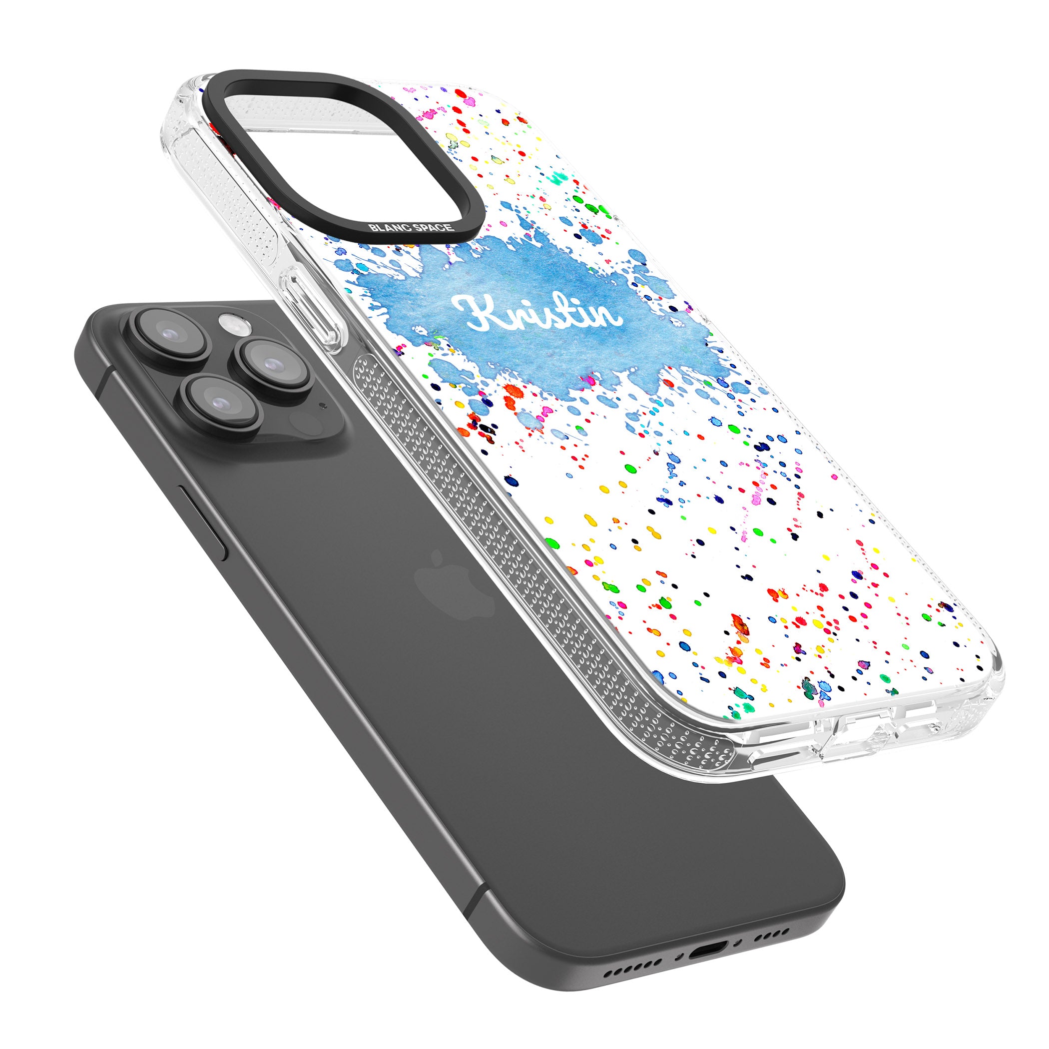 Personalised Rainbow Paint Splatter iPhone 15 Pro Max / 15 Pro / 14 Pro Max / 14 Pro / 13 Pro Clear Case Impact Air - Blanc Space