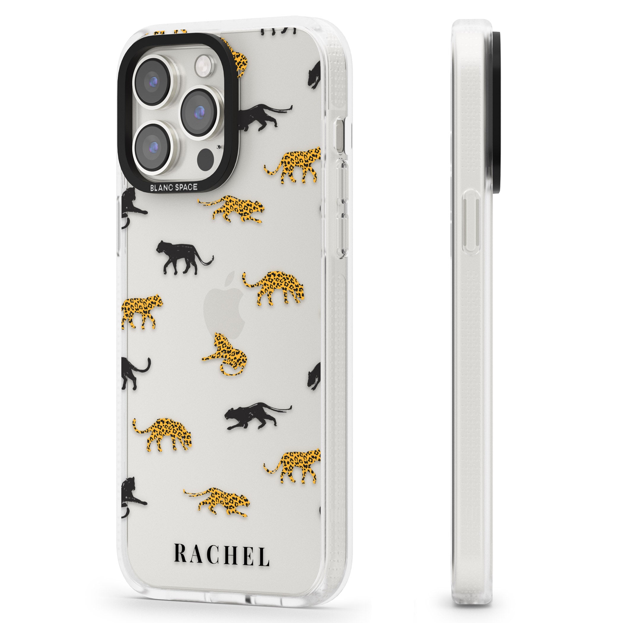 Personalised Jaguar Pattern on Transparent iPhone 15 Pro Max / 15 Pro / 14 Pro Max / 14 Pro / 13 Pro Clear Case Impact Air - Blanc Space