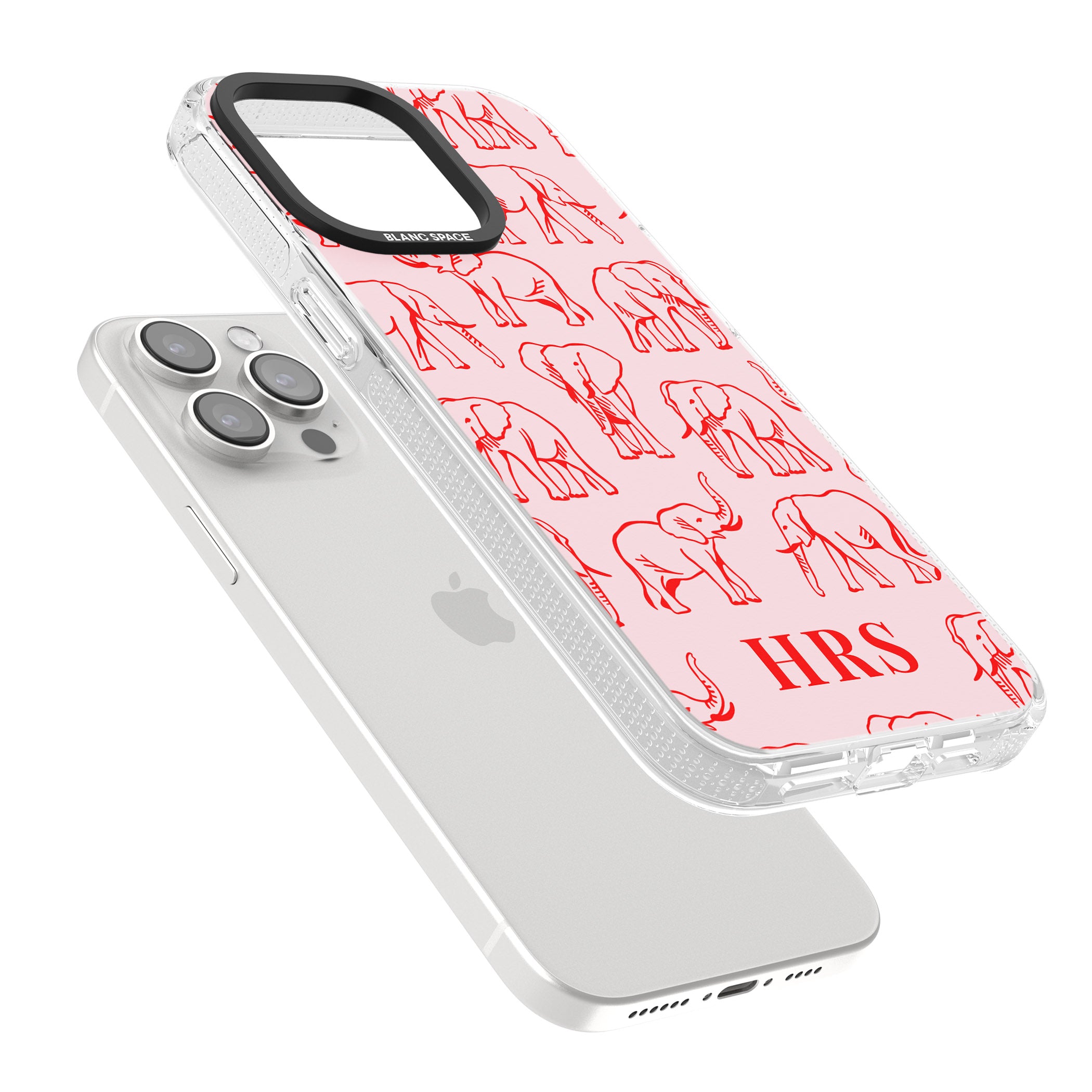 Personalised Red Elephant Outlines on Pink iPhone 15 Pro Max / 15 Pro / 14 Pro Max / 14 Pro / 13 Pro Clear Case Impact Air - Blanc Space