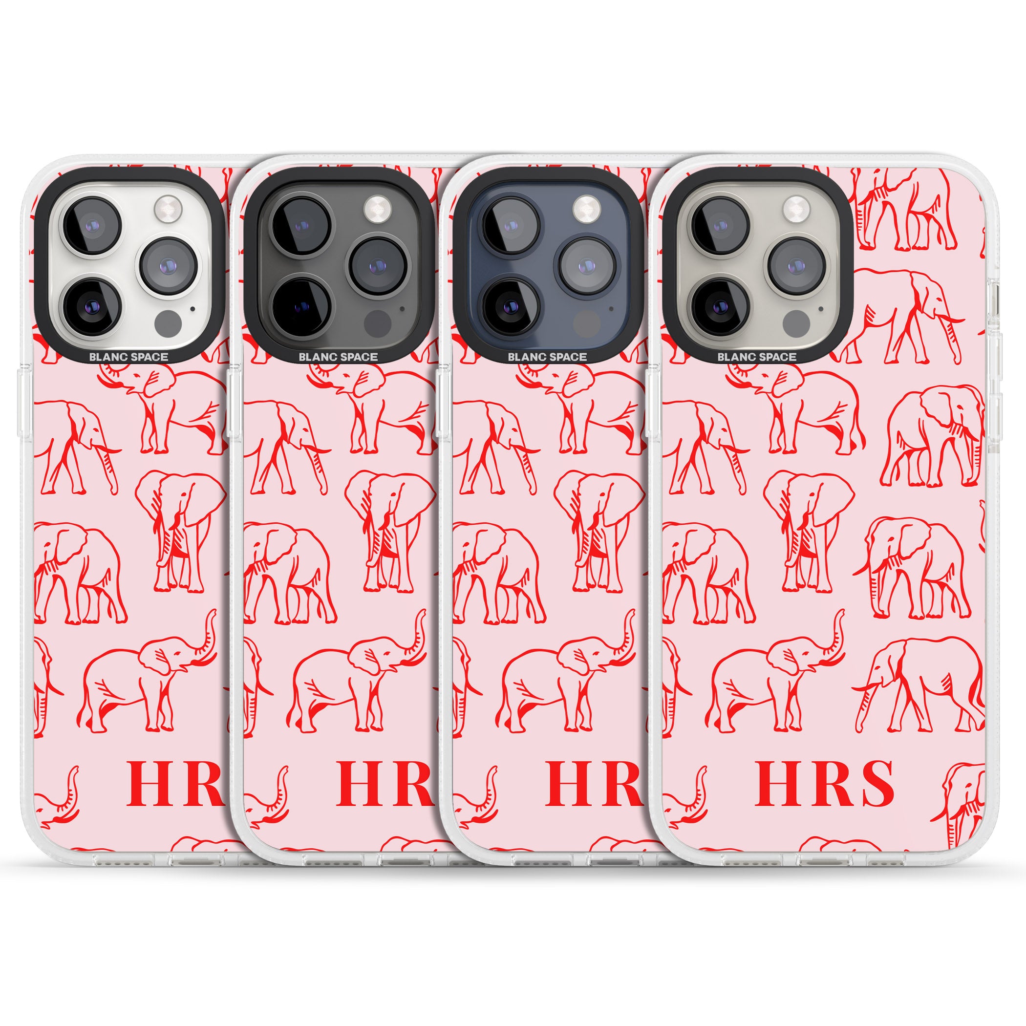 Personalised Red Elephant Outlines on Pink iPhone 15 Pro Max / 15 Pro / 14 Pro Max / 14 Pro / 13 Pro Clear Case Impact Air - Blanc Space