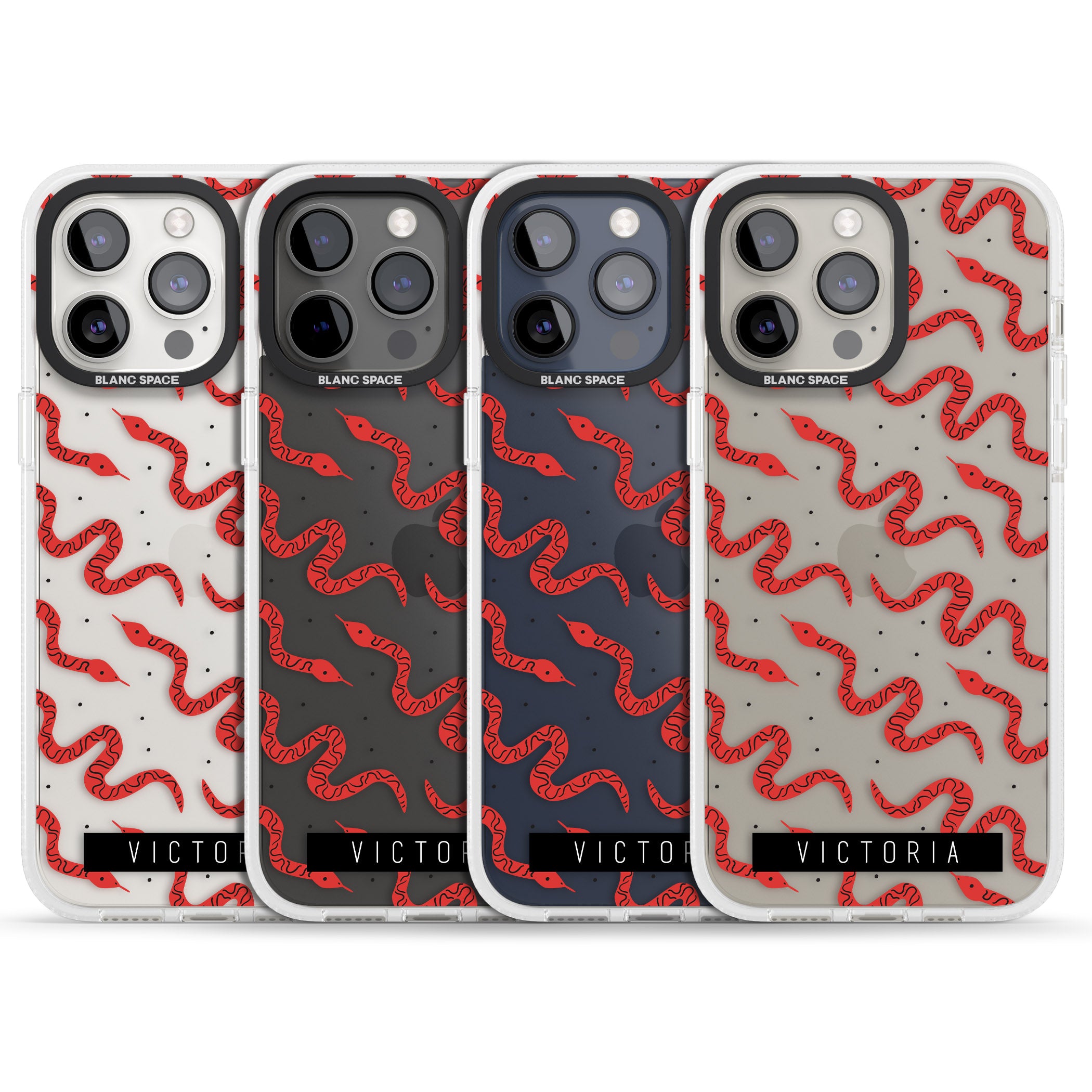 Personalised Snake Pattern iPhone 15 Pro Max / 15 Pro / 14 Pro Max / 14 Pro / 13 Pro Clear Case Impact Air - Blanc Space