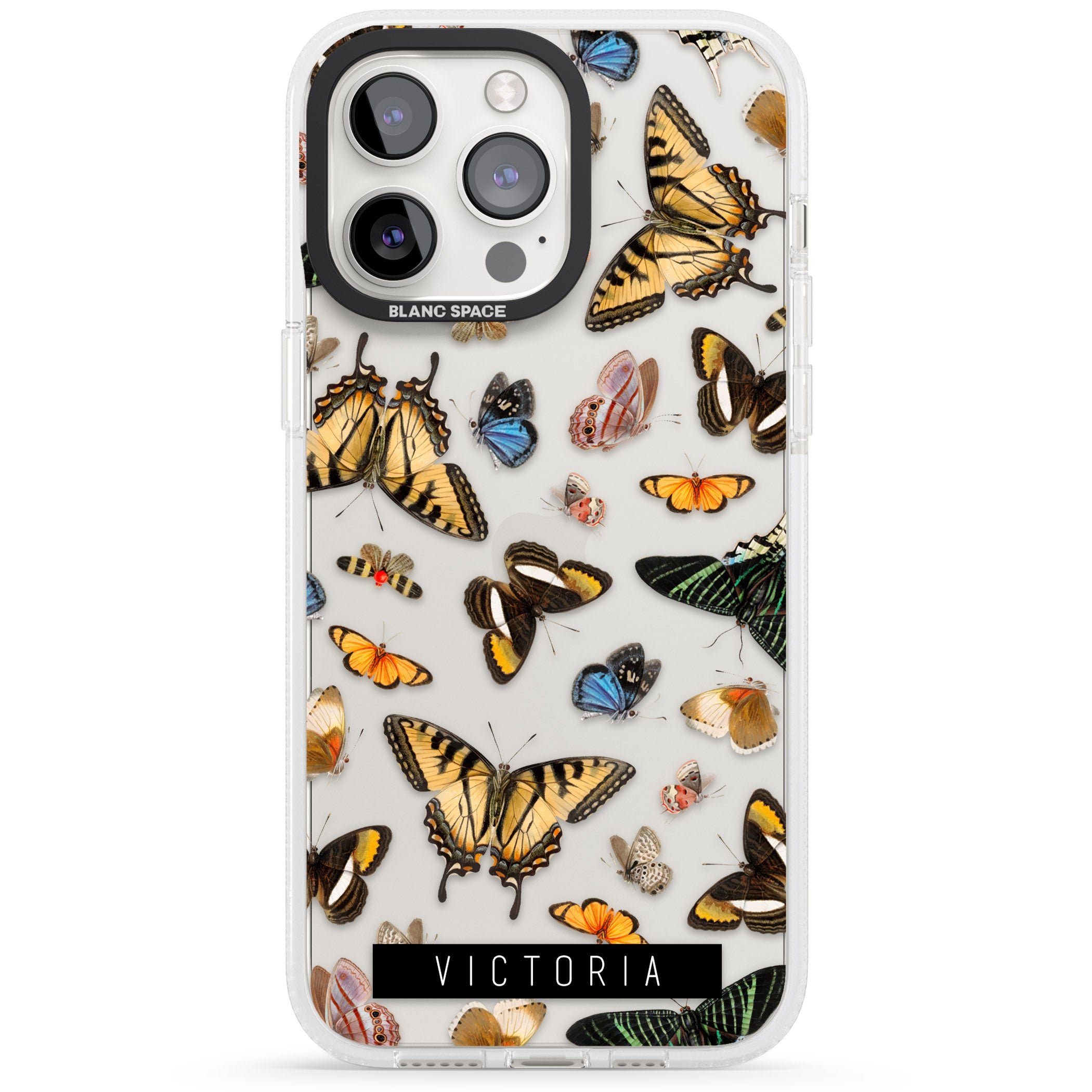 Personalised Photorealistic Butterfly iPhone 15 Pro Max / 15 Pro / 14 Pro Max / 14 Pro / 13 Pro Clear Case Impact Air - Blanc Space