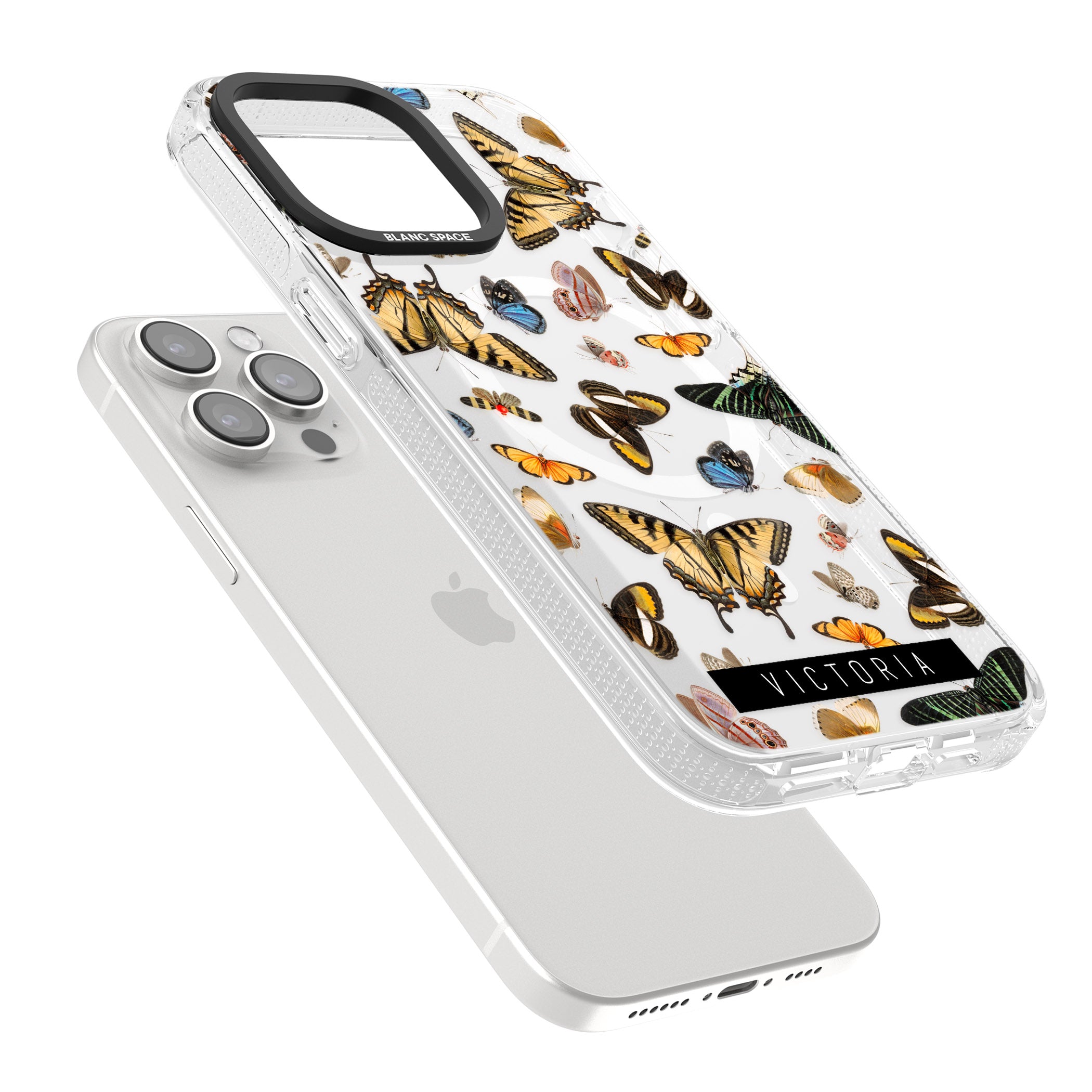 Personalised Photorealistic Butterfly iPhone 15 Pro Max / 15 Pro / 14 Pro Max / 14 Pro / 13 Pro Clear Case Impact Air - Blanc Space