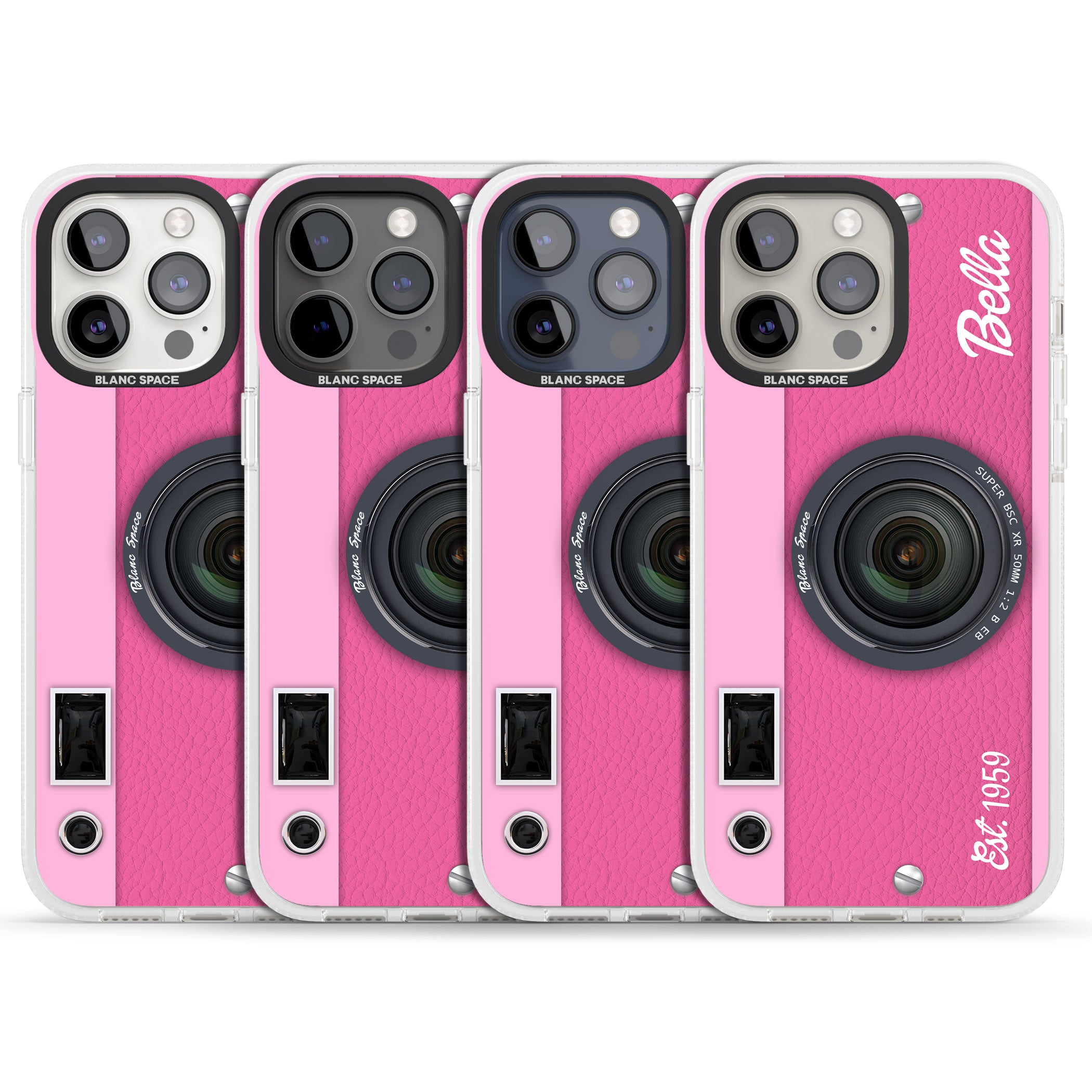Personalised Pink Dream Camera iPhone 15 Pro Max / 15 Pro / 14 Pro Max / 14 Pro / 13 Pro Clear Case Impact Air - Blanc Space