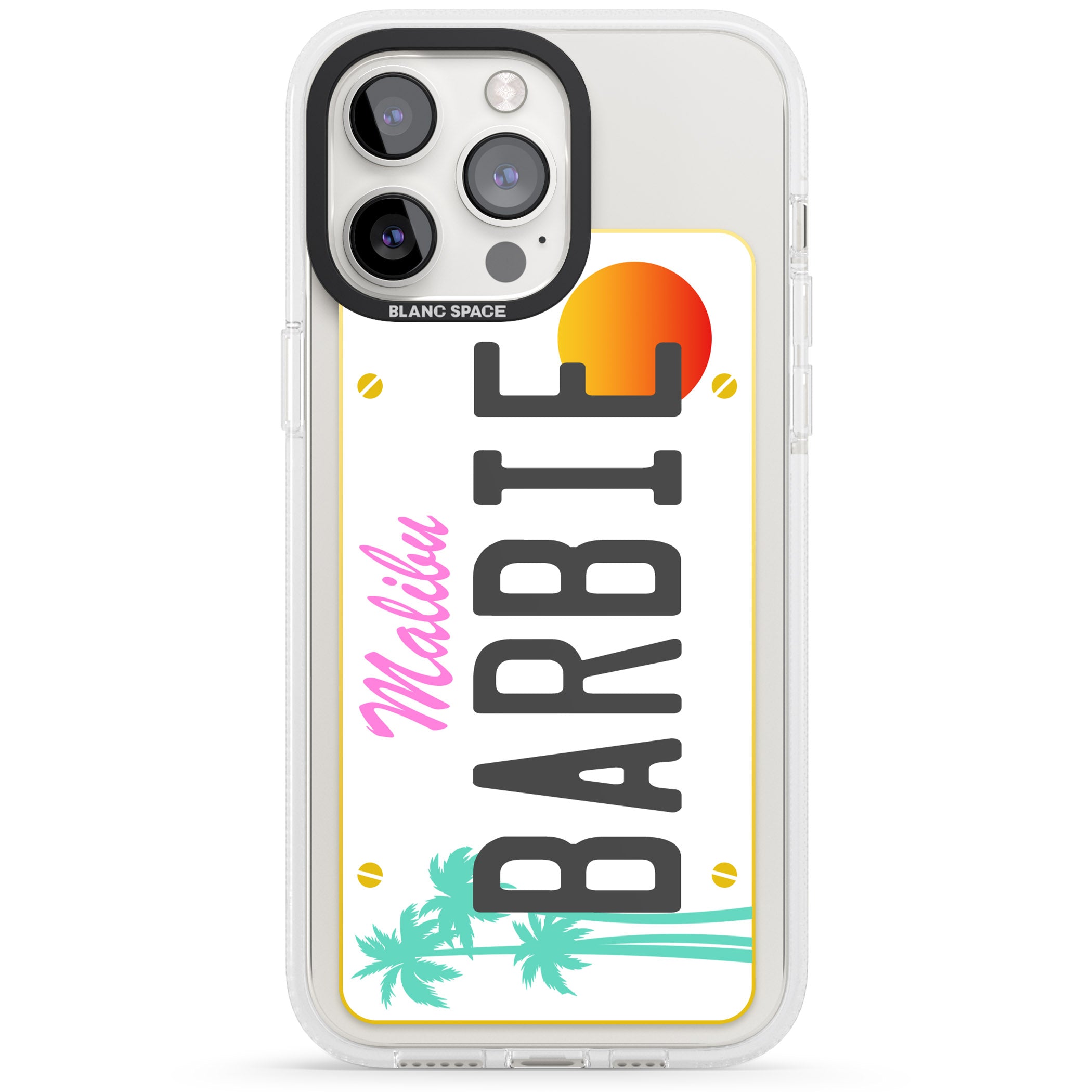 Personalised Malibu License Plate iPhone 15 Pro Max / 15 Pro / 14 Pro Max / 14 Pro / 13 Pro Clear Case Impact Air - Blanc Space