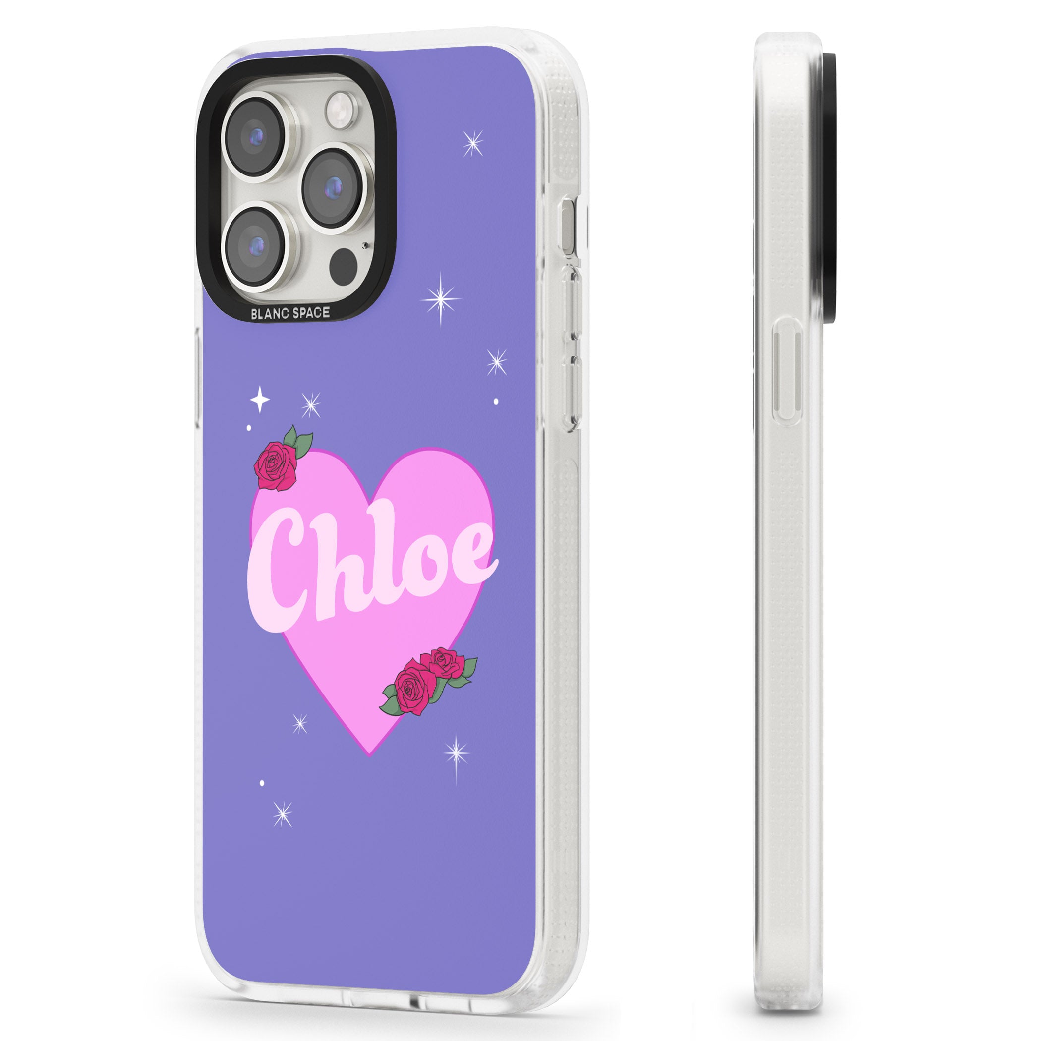 Personalised Glamorous Love Heart iPhone 15 Pro Max / 15 Pro / 14 Pro Max / 14 Pro / 13 Pro Clear Case Impact Air - Blanc Space