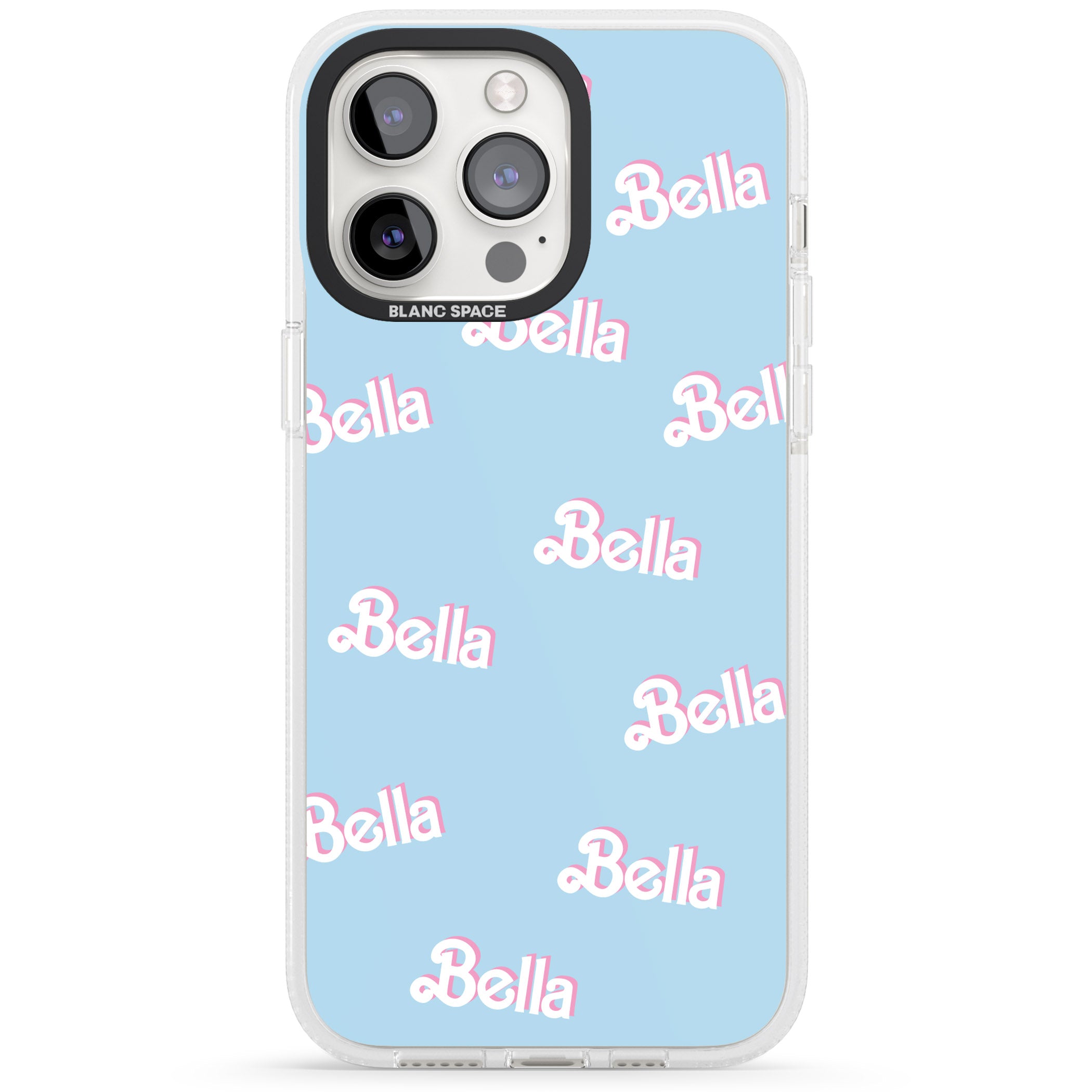 Personalised Cute Name Pattern iPhone 15 Pro Max / 15 Pro / 14 Pro Max / 14 Pro / 13 Pro Clear Case Impact Air - Blanc Space