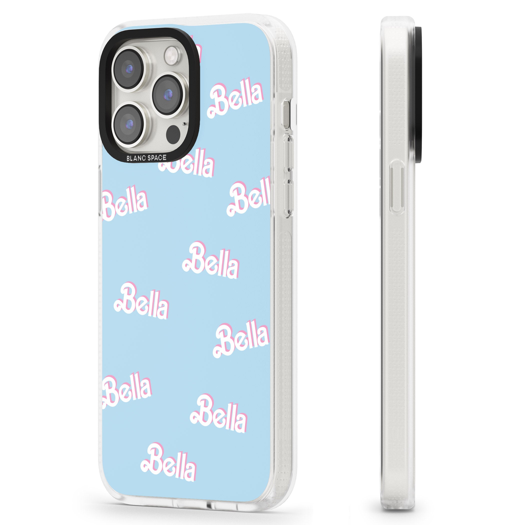 Personalised Cute Name Pattern iPhone 15 Pro Max / 15 Pro / 14 Pro Max / 14 Pro / 13 Pro Clear Case Impact Air - Blanc Space