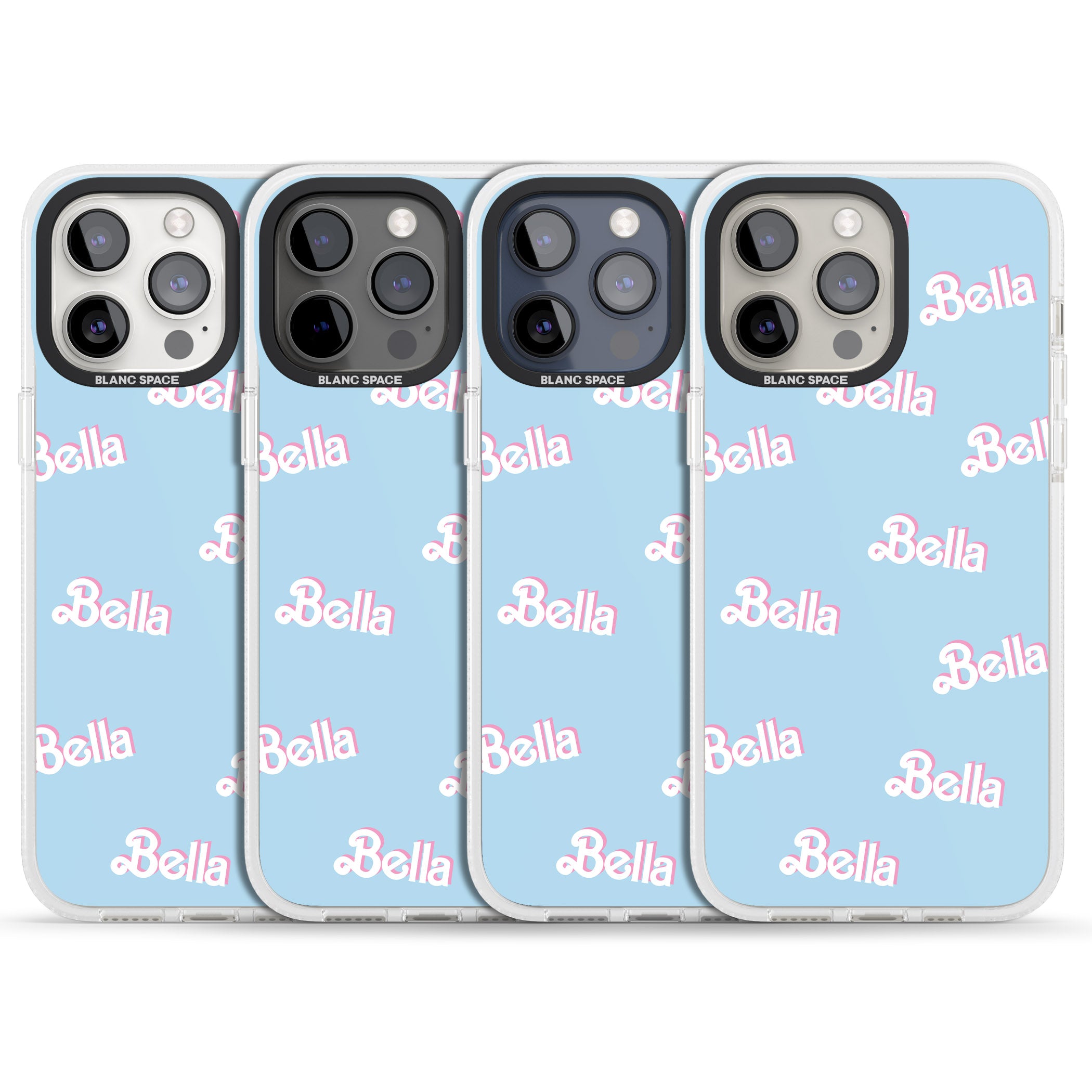 Personalised Cute Name Pattern iPhone 15 Pro Max / 15 Pro / 14 Pro Max / 14 Pro / 13 Pro Clear Case Impact Air - Blanc Space
